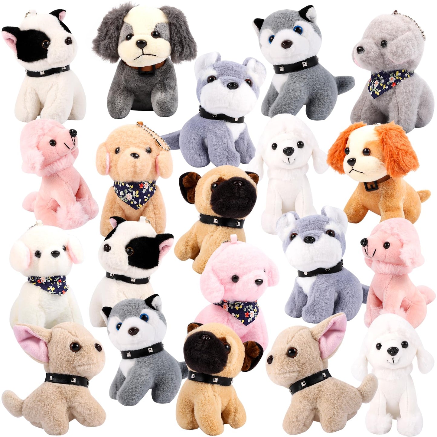 Niceup 20Pcs 4.5in Mini Stuffed Dogs Small Plush Animals for Kids Non-Candy Easter Basket Stuffers Bulk Adopt a Puppy Pet Adoption Pawty Paw Pup Plush Dog Class Toy for Birthday Party Favors Gifts