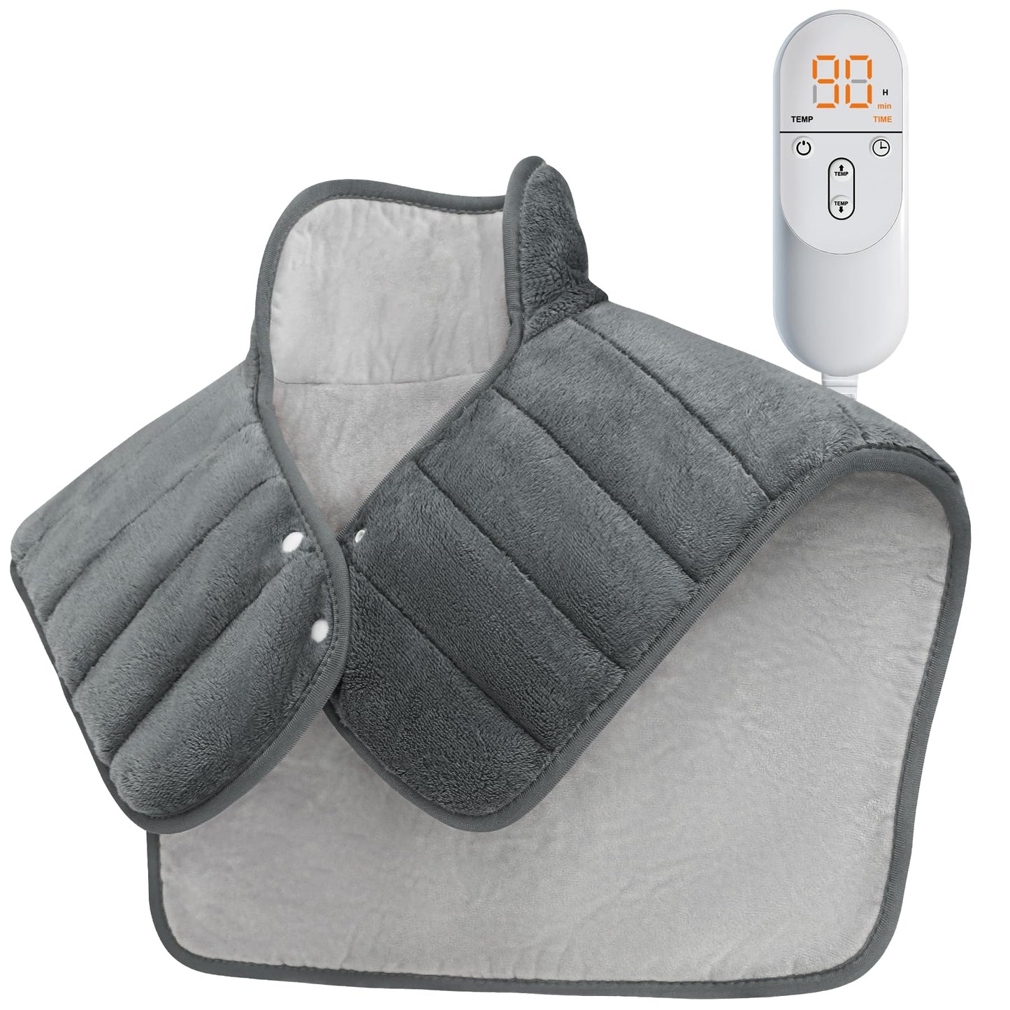 Heating Pad for Neck and Shoulders and Back, Mothers Day Gifts for Mom, 24 x 23 XL Large Electric Heated Wrap for Pain Relief, Gifts for Her Him, 2lb Weighted, 6 Heat Settings, 4 Timers, Silver Grey