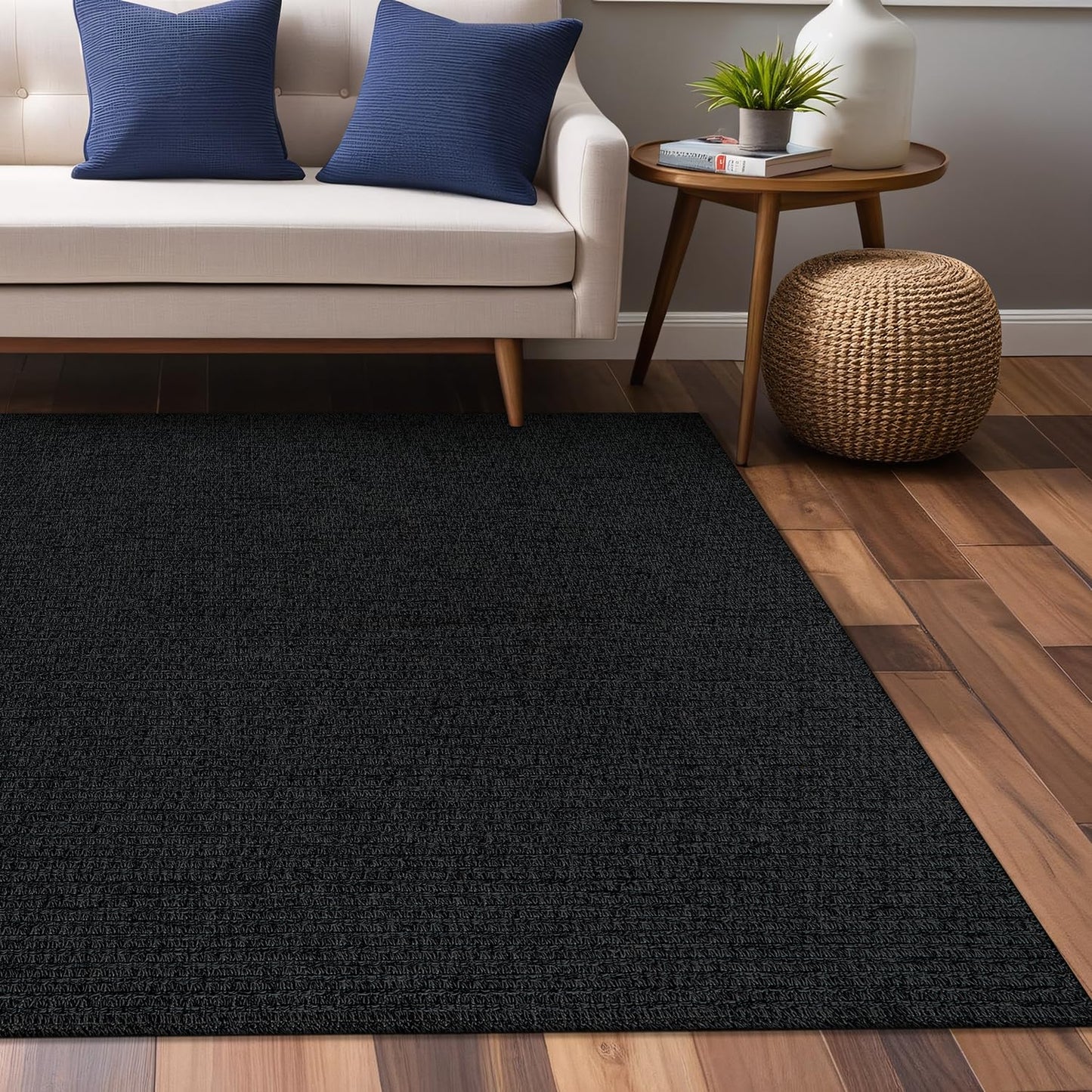 Luul Home Easy Jute Rugs 4x6 Dark Gray Color Living Room Indoor Outdoor Area Rug for Farmhouse Patio and Kitchen Rug High Traffic Washable Easy to Clean Solid Boho Woven Design Outside Carpet (4 x 6)