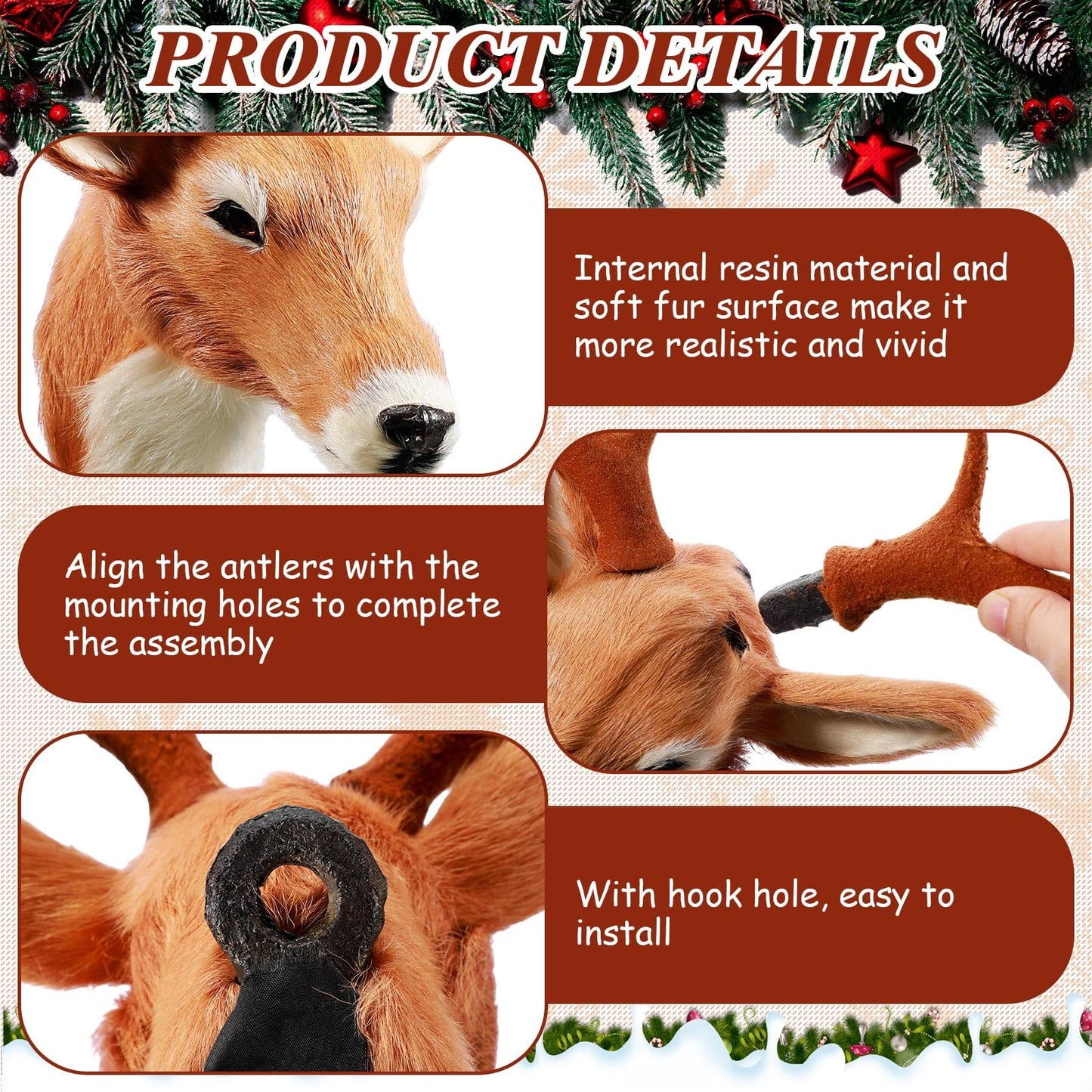 Arrowbash 2 Pack 13" The Elk Plush Stuffed Animal Wall Mount Plush Stuffed Animal Taxidermy Head for Christmas Home Wall Decoration Adult(Deer Head)