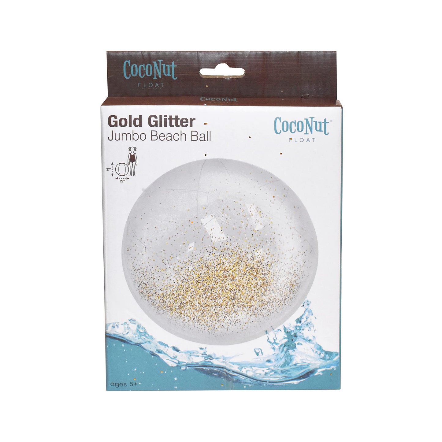 Coconut Float Jumbo Glitter Beach Ball 3 Pack - 3 Large Inflatable Gold Glitter Beach Balls - Great for Summer Parties & Swim Events