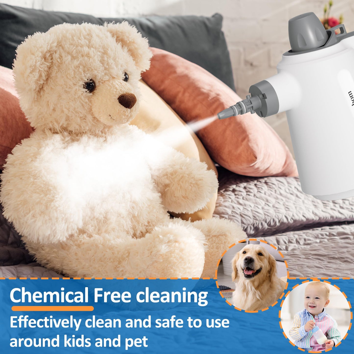Spurgehom Handheld Steam Cleaner, Portable Steamer with 11 PCS Accessory & Safety Lock, Large Capacity Steam for Cleaning, Multipurpose Steam Cleaner for Home, Car, Window