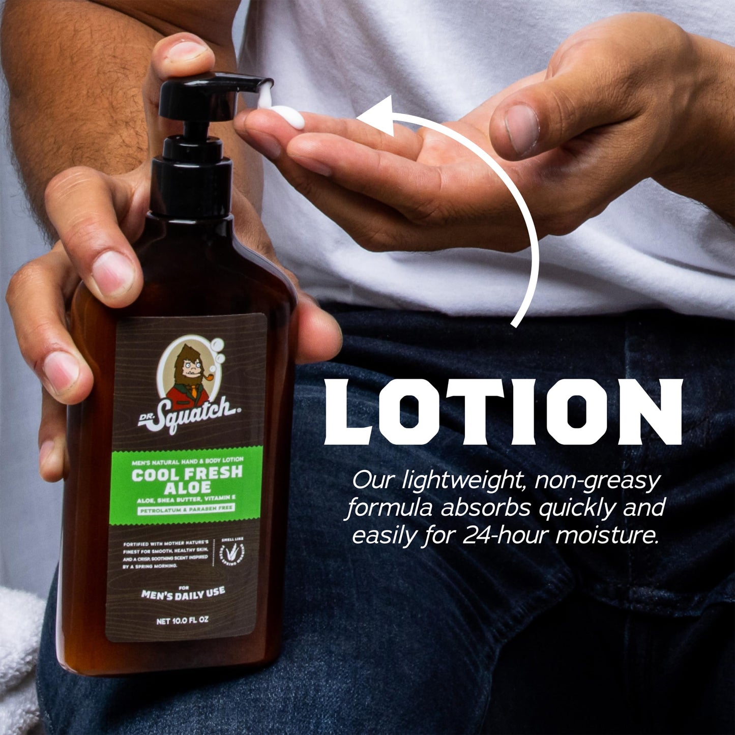 Dr. Squatch Men's Non-Greasy Natural Lotion - 24-hour moisturization hand and body lotion - Made with Shea Butter, Coconut Oil, and Vitamin E - Cool Fresh Aloe, Fresh Falls (2 Pack)