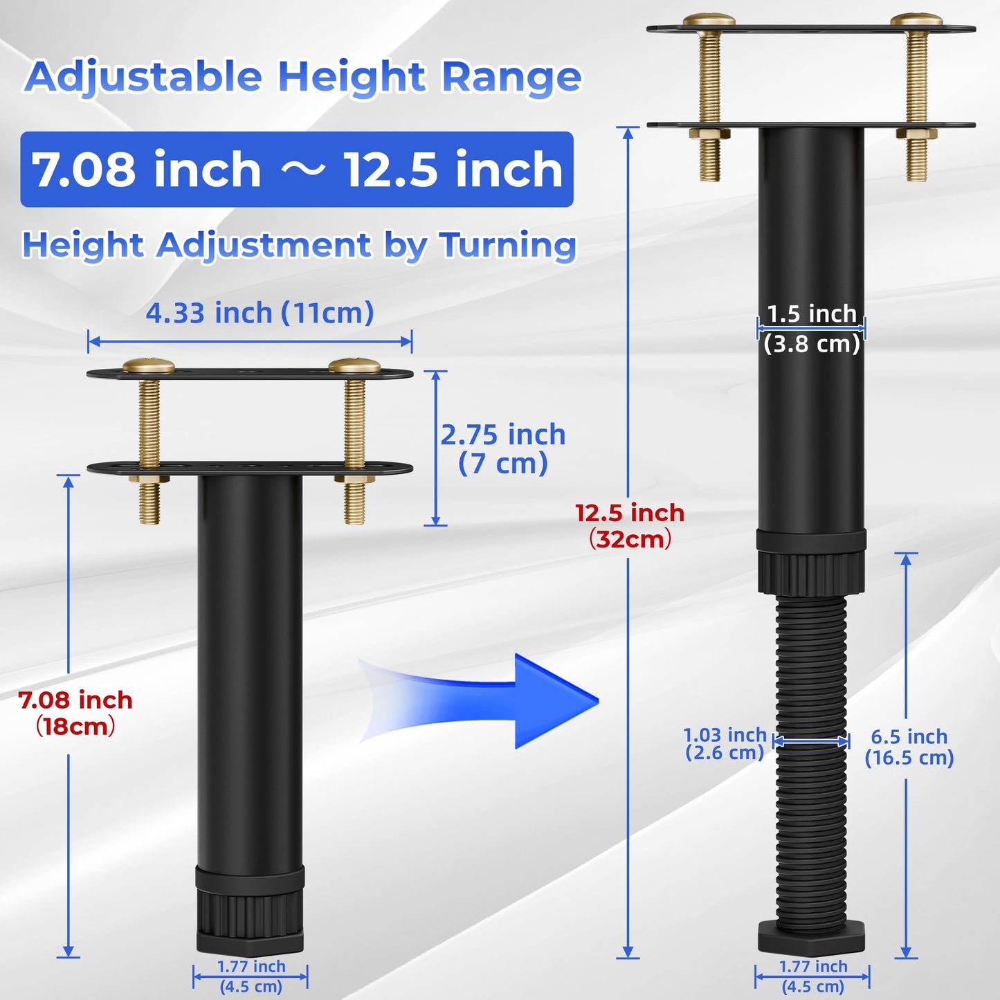Wlrrcwdttc 6 Pcs Adjustable Height Bed Support Legs 7.08-12.5 inch with Locking Ring, Bed Frame Center Support Legs for Bed Frame/Bed Center Slat/Furniture, Bed Legs Replacement Bed Slats Support Legs