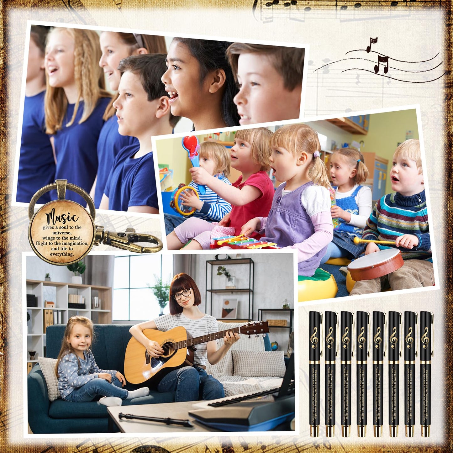 Spakon 90 Pcs Music Appreciation Gifts Bulk Inspirational Musical Pens Musical Keychains and Bookmarks End of Year Gifts for Students Music Lovers Musician Teachers Band Choir Graduation Party Favors
