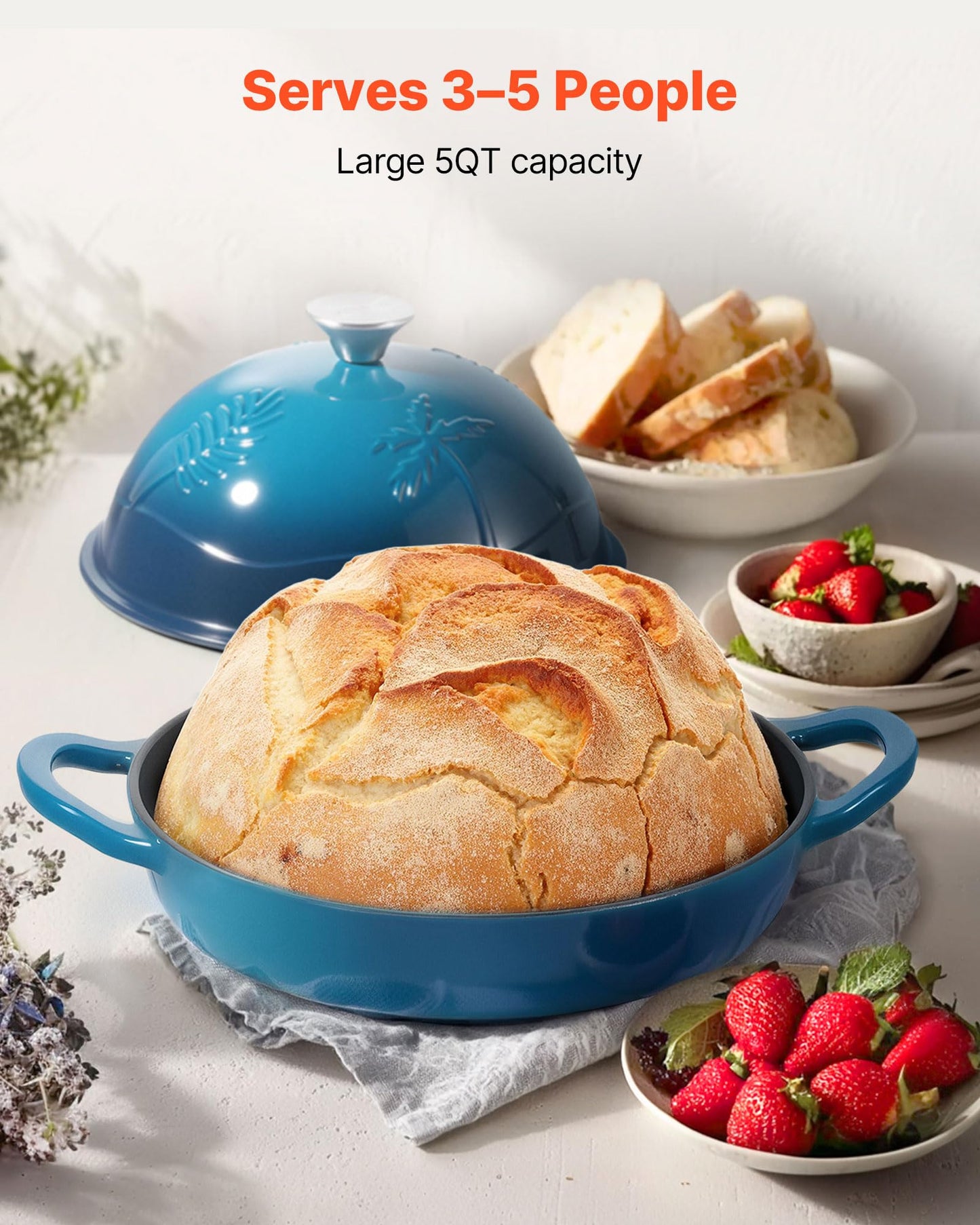 VEVOR Enameled Cast Iron Dutch Oven, 5 Quart Pot for Sourdough Bread Baking, Heavy-Duty Cookware Pan with Lid and Dual Handles, Oven Induction Compatible up to 500℉, for Cooking Roasting