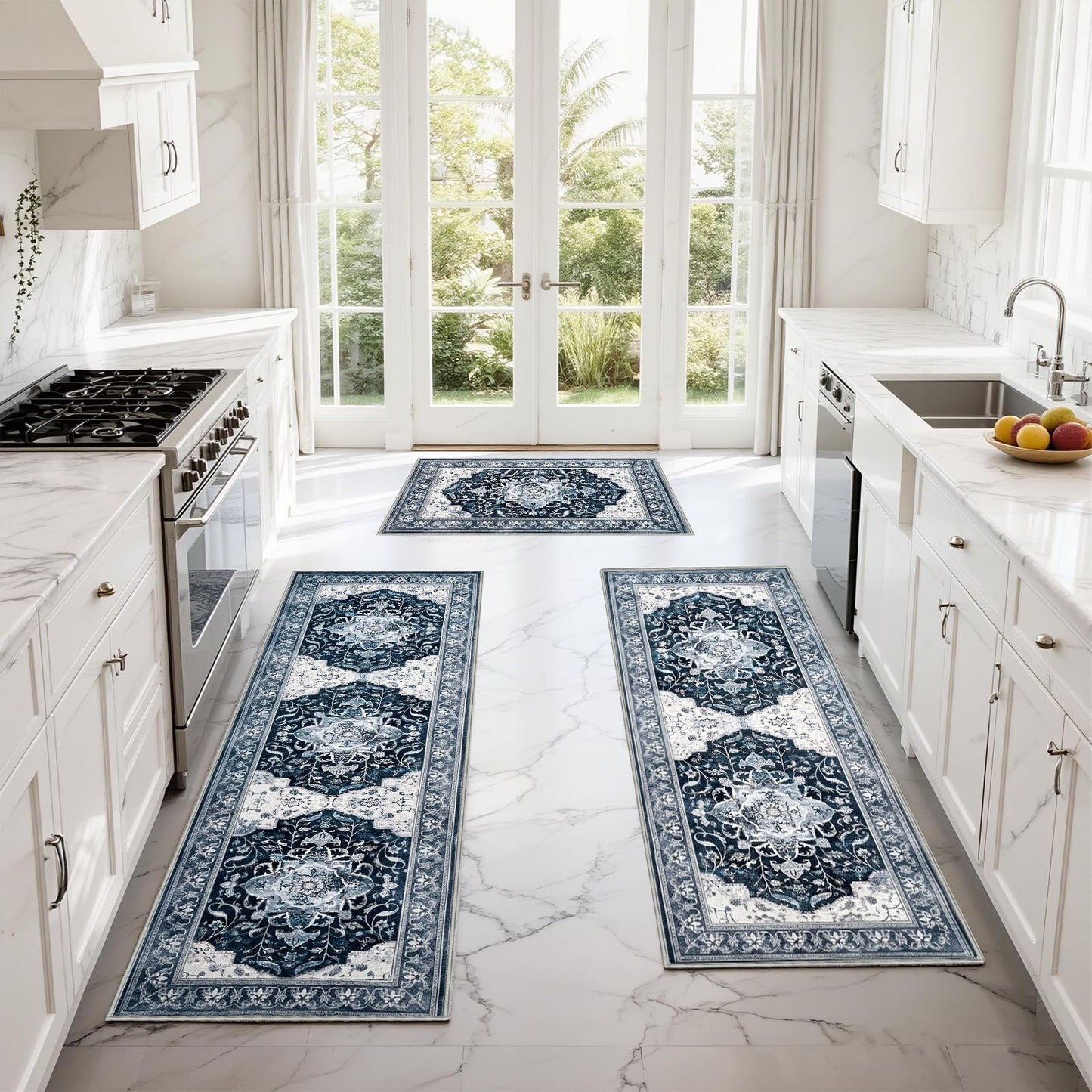 Kitchen Rug Set 3Pcs, Boho Rug Sets Non Slip Washable for Floor Thick Farmhouse Kitchen Decor Runner Rugs for Kitchen, Entryway, Laundry, Hallways 20''x32''+20''x48''+20''x59''