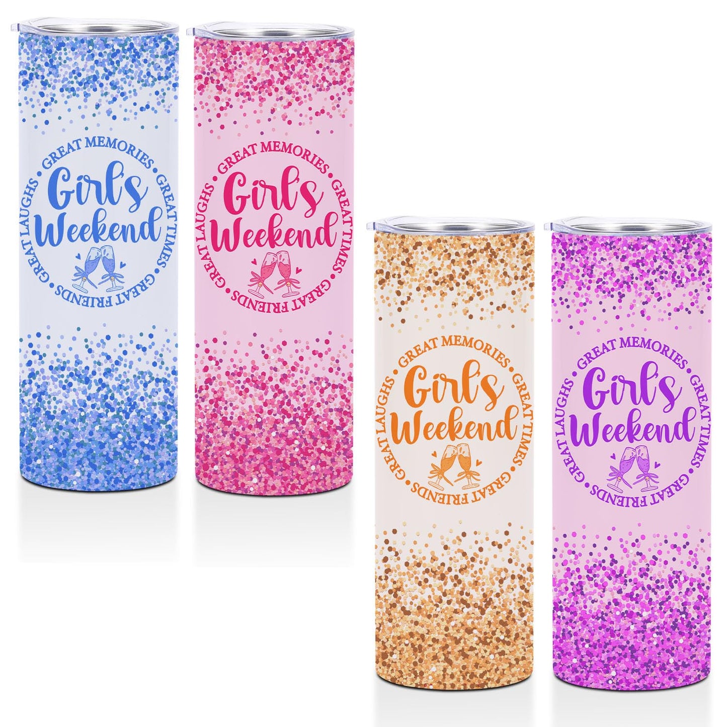 HZMLYDJ 4 Pcs Girls Weekend Gifts for Women, 20 Oz Stainless Steel Straight Tumblers, Girls Trip Gifts Favors, Travel Cup Insulated Tumblers with Lid, Graduation Gift for Women Sister Friends