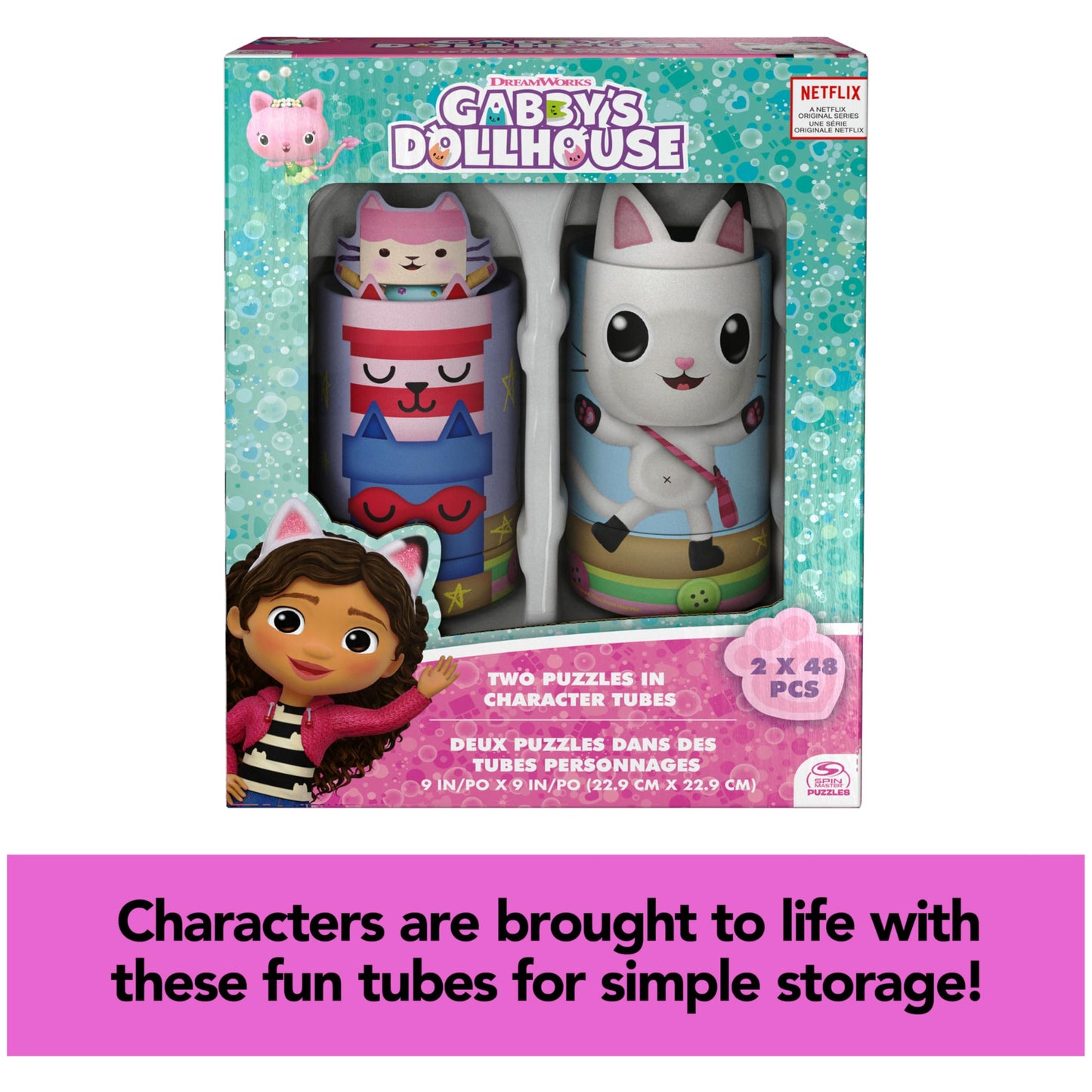 Gabby’s Dollhouse, 2-Puzzle Pack 48-Piece Jigsaw Puzzles in Character Storage Tubes Gabby’s Dollhouse Toys Kids Puzzles, for Preschoolers Ages 4 and up