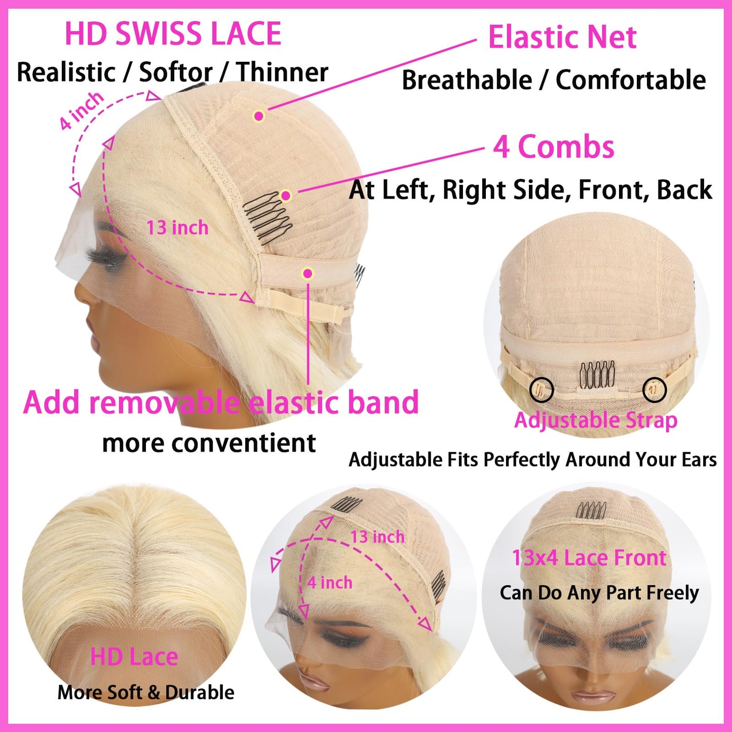 VYCRAVE 613 Blonde Bob Wig Human hair 13x4 HD Transparent Lace Front Wigs Human Hair Pre Plucked with Baby Hair 12 Inch 613 Glueless Wigs Human Hair 180% Density Straight Frontal Lace Wigs for Women