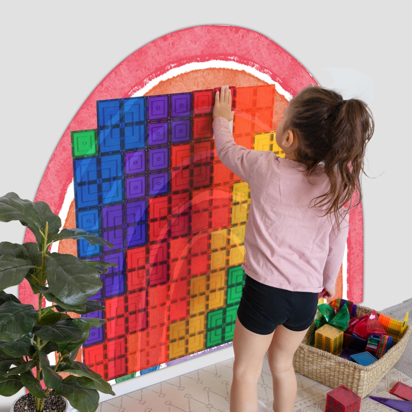 Learn & Grow Magnetic Tile Wall Decal, Magnetic Multifunctional Wall Decal, Self Adhesive Whiteboard Board Magnetic Wall Board Sticker Rainbow