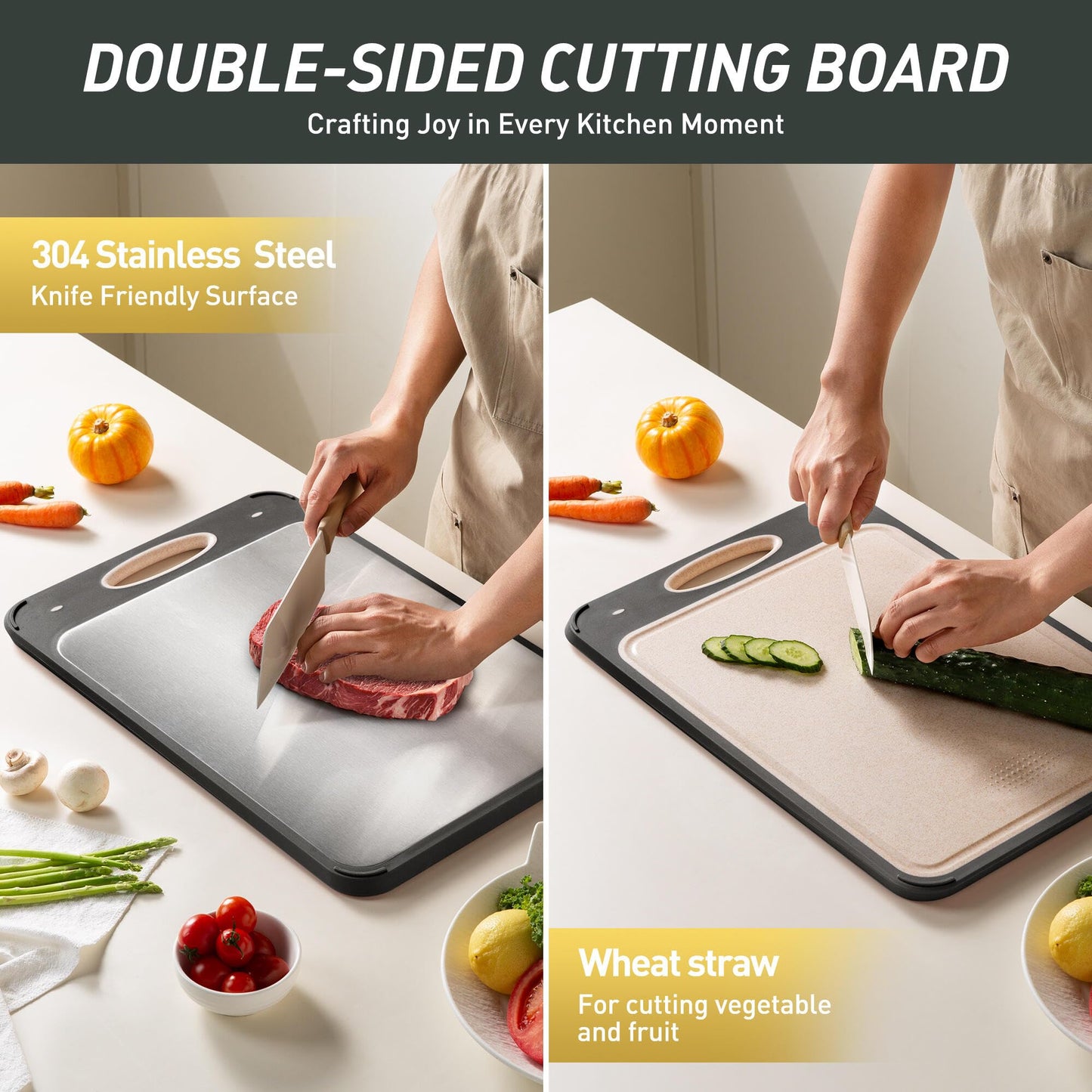 2 Packs Stainless Steel Cutting Board Set, Best Non Toxic Cutting Boards for Kitchen, Double Sided Metal Chopping Board for Meat/Fruit/Vegetables, Food Grade Kitchen Set Gift, [16”×11”+18”×12” Inch]