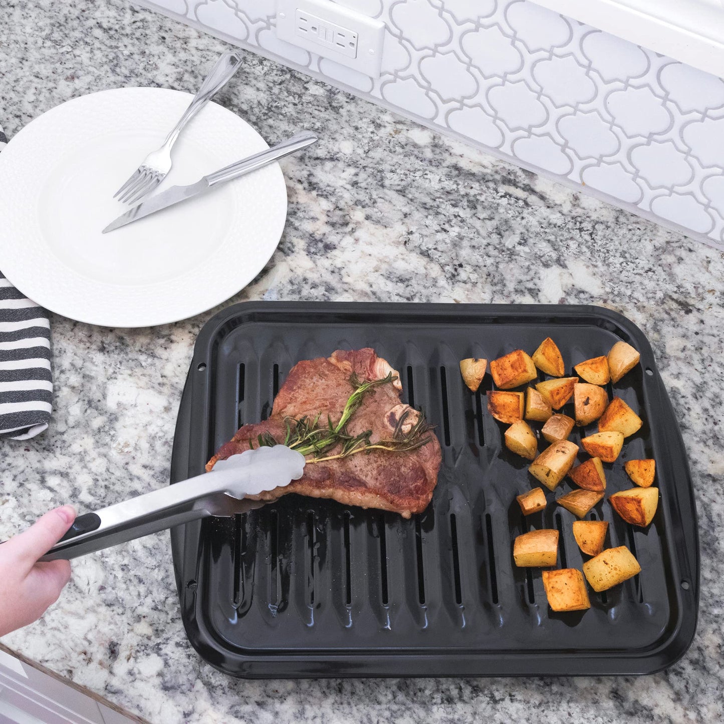 Certified Appliance Accessories Large 2-Piece Broiler Pan & Grill Set Porcelain-on-Steel 16-1/2"x12-3/4"x1-3/4", Universal, Whirlpool, Broiler Pan for Oven, Black