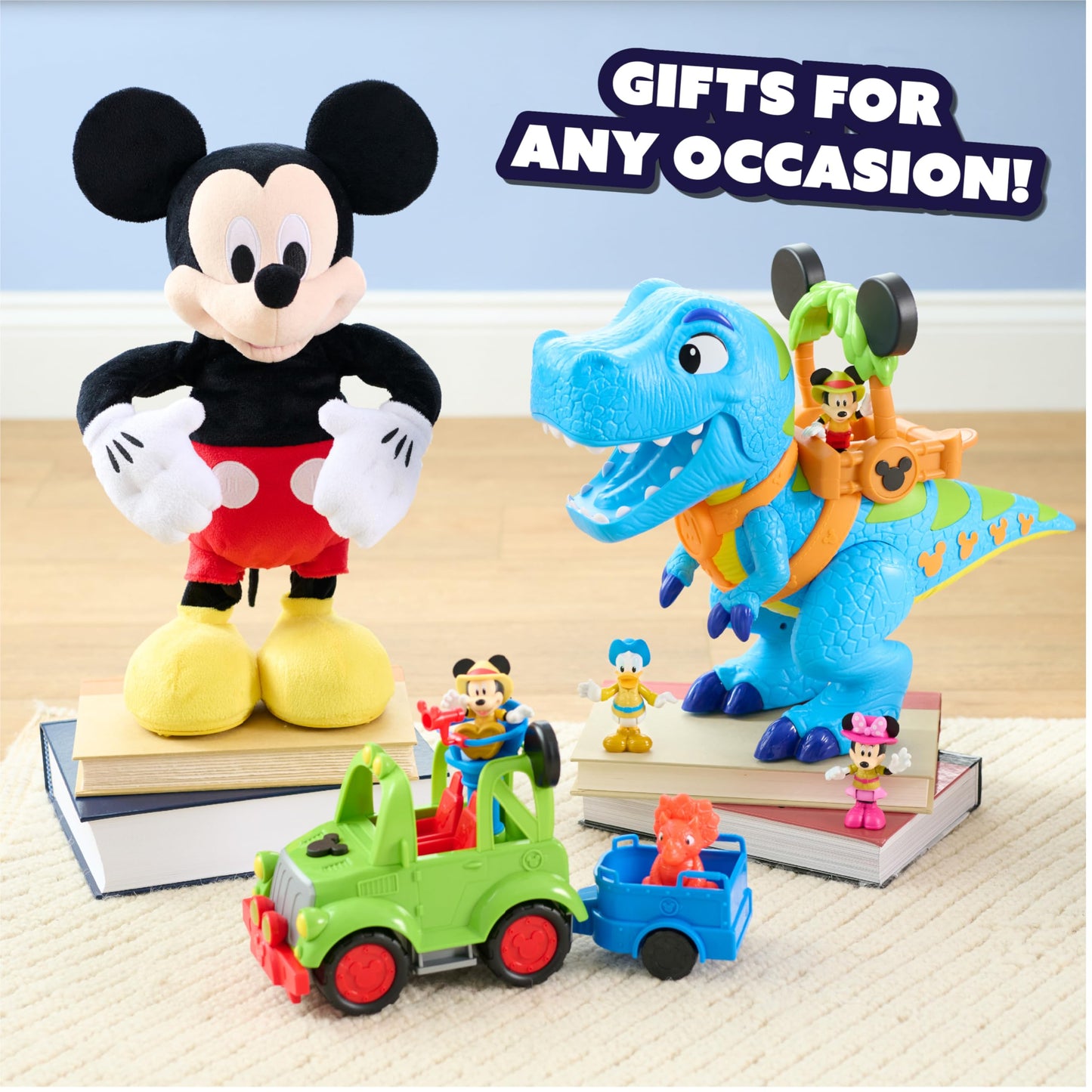 Disney Junior Mickey Mouse Roarin' Safari Dino, 4-Piece Figures and Playset, Dinosaur