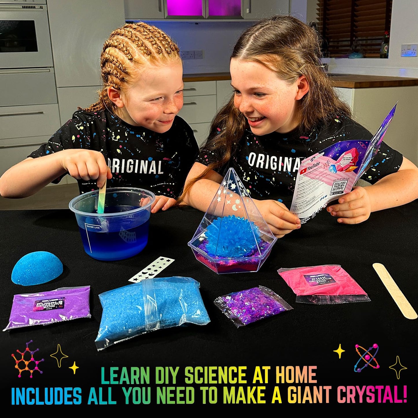Original Stationery Starry Night Giant Crystal Growing Terrarium Kit for Kids, Fun Crystal Growing Kit with Glow in The Dark Stickers and Glitters, Awesome Gift Idea and Science Kits