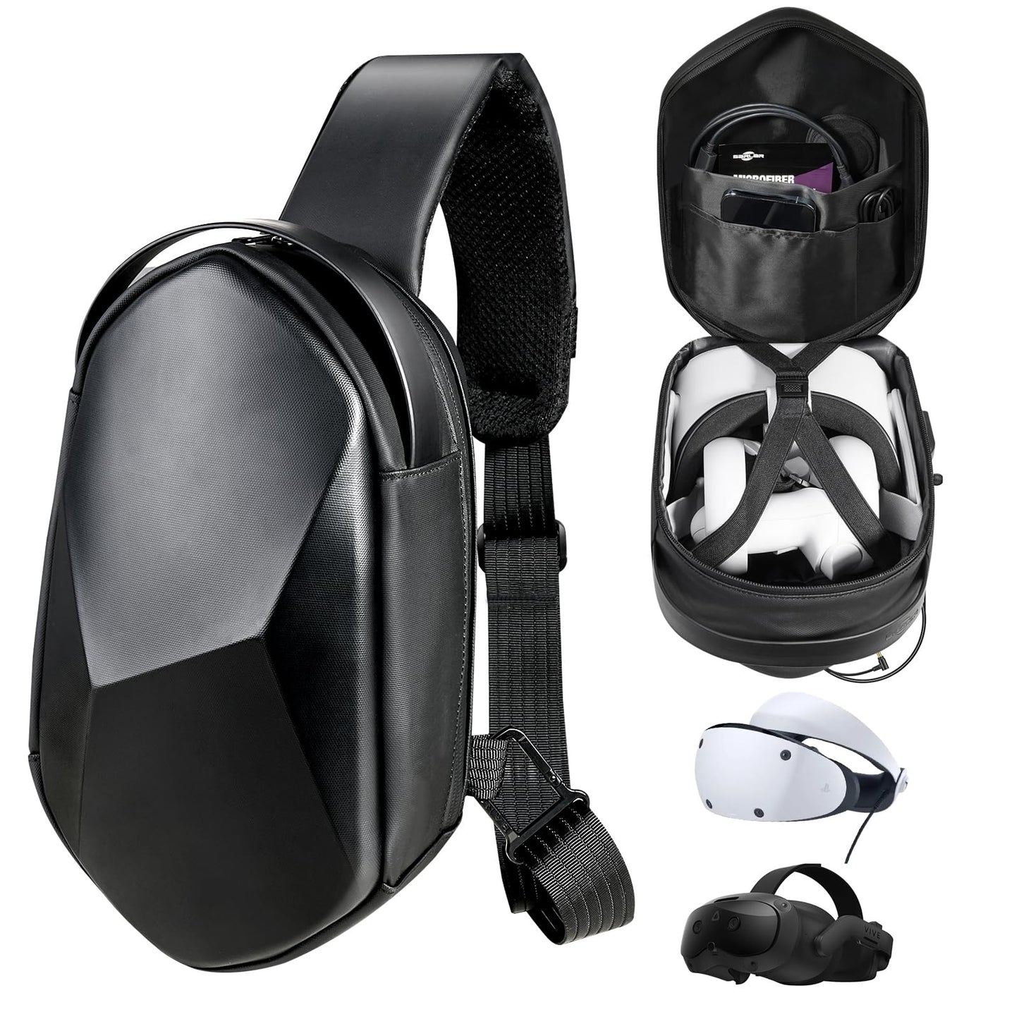 SARLAR Large Space Carrying Case Compatible with PlayStation VR2 & HTC Vive Focus Vision & Meta Quest 3S/Quest 3/Quest 2, VR Headsest Controllers Travel Case for All Head Strap with Battery, Black