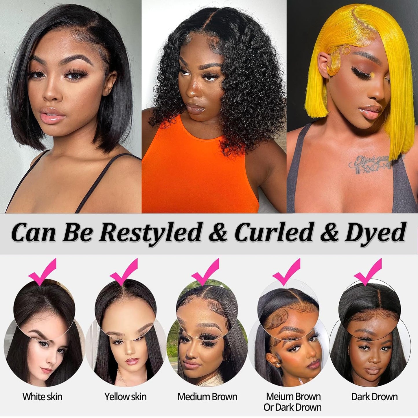 8 Inch+10 Inch Bob Wig Human Hair 13x4 HD Transparent Lace Front Bob Wigs Human Hair Straight Lace Frontal Bob Wig Glueless Wigs Pre Plucked With Baby Hair for Black Women Natural Color