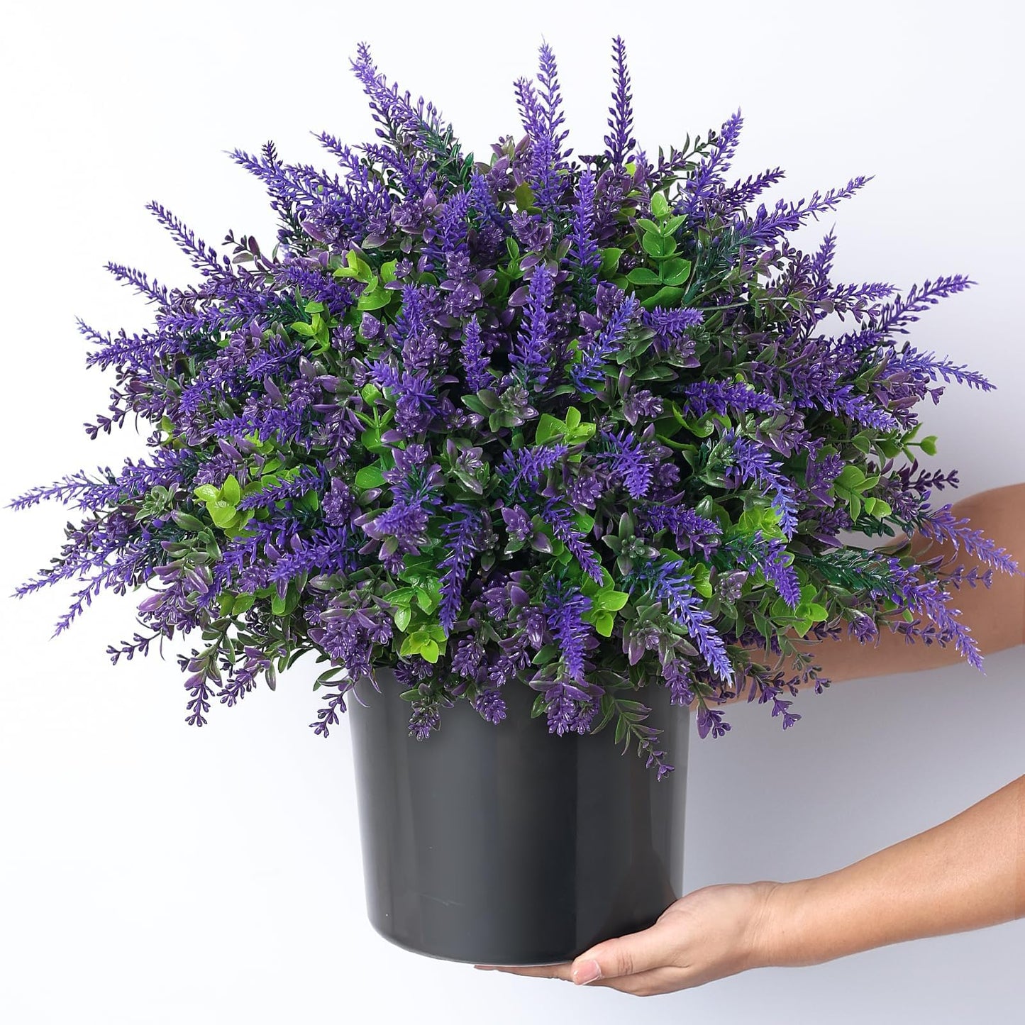 2 Sets Artificial Eucalyptus & Lavender Topiary Trees for Front Door - Faux Lavender Potted Topiary Trees, UV Resistant Fake Outdoor Plants for Farmhouse Porch Garden Decor