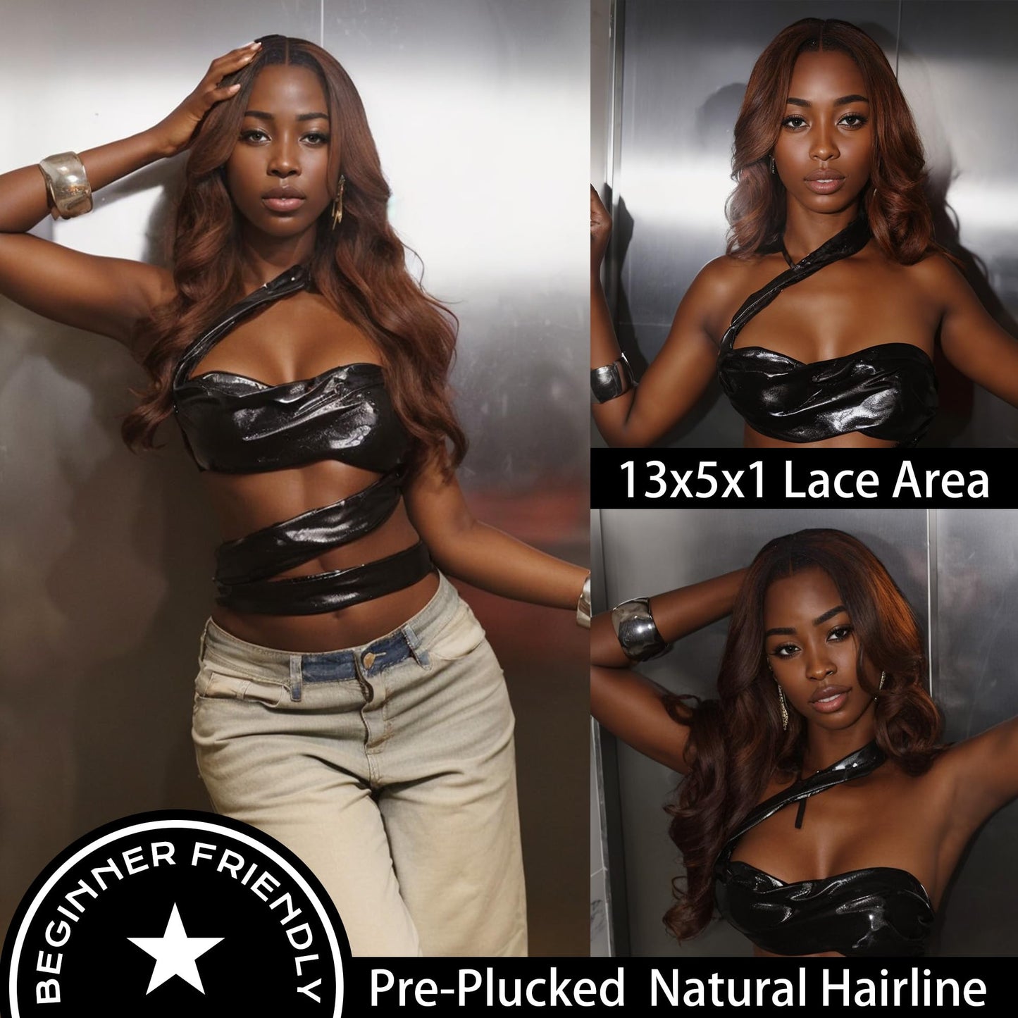 ZAVIDE Chocolate Brown Lace Front Wig Body Wave Synthetic Pre Plucked Glueless HD Lace Front Wigs For Women