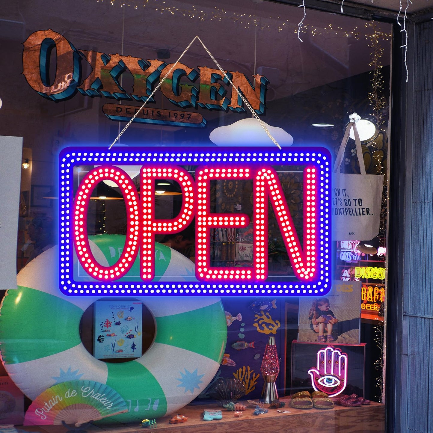 SHZHYIS 16.5"x9" Horizontal LED Open Sign for Business - Ultra Bright & Dimmable Store Sign with 4 Scene Modes, Includes Power Adapter - for Storefront, Coffee Shop, Bar, Salon Window