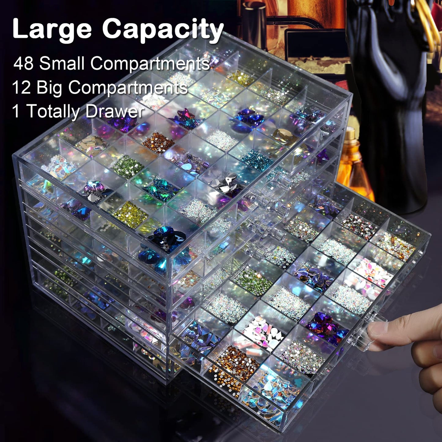 Guolich 5 Tier 120Lattice nail Organizers and Storage Clear Acrylic Nail Jewellery Accessories Storage Case Holder Shelves Display Mesa Para Manicura Profesional Nail Table