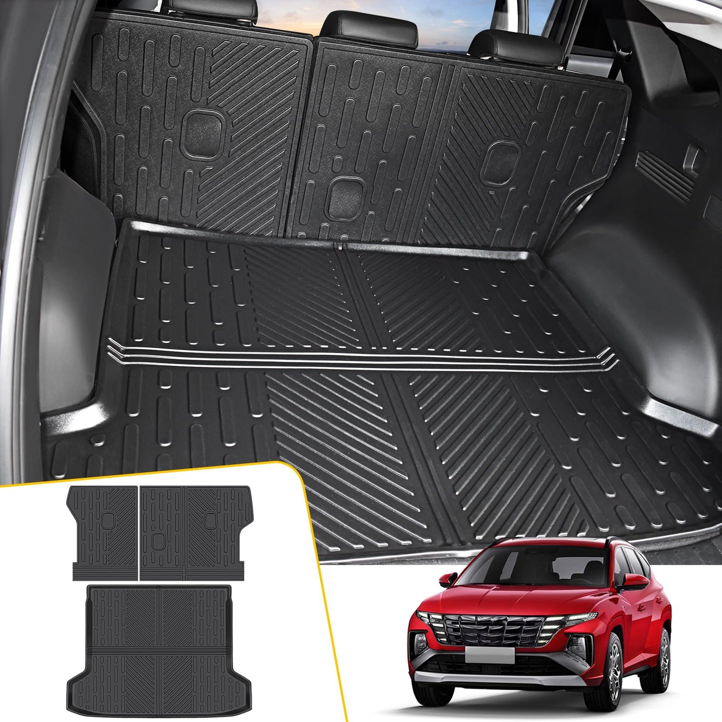 JTYZSM Trunk Mat & Backrest Mat for 2022-2025 Hyundai Tucson All Weather Cargo Mat Rear Back Seat Trunk Liner Only Fit with Optional Bose Premium Audio System (Not fit PHEV or N Line)