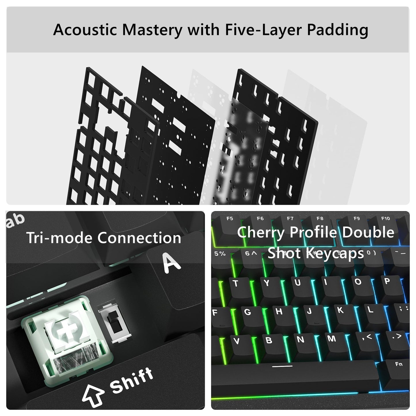 Womier SK75 75% Keyboard with Full Aluminum Wireless Mechanical Gaming Keyboard, VIA Custom Pre-lubed POM Switches RGB Creamy Gaming Keyboard, 3-Modes Gasket Hot Swappable, Black