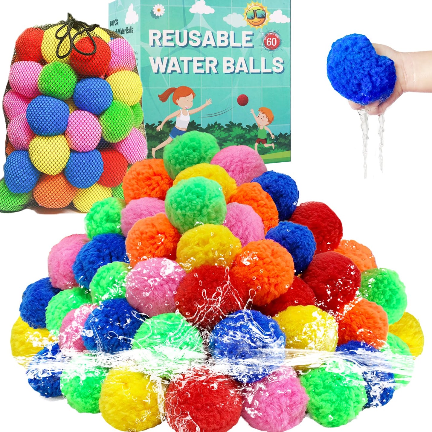 60 Pcs Reusable Water Balls, Reusable Water Balloons for Outdoor Activity Toys and Games, Water Toys for Kids and Adults Boys and Girls - Summer Toys Ball for Pool and Backyard Fun