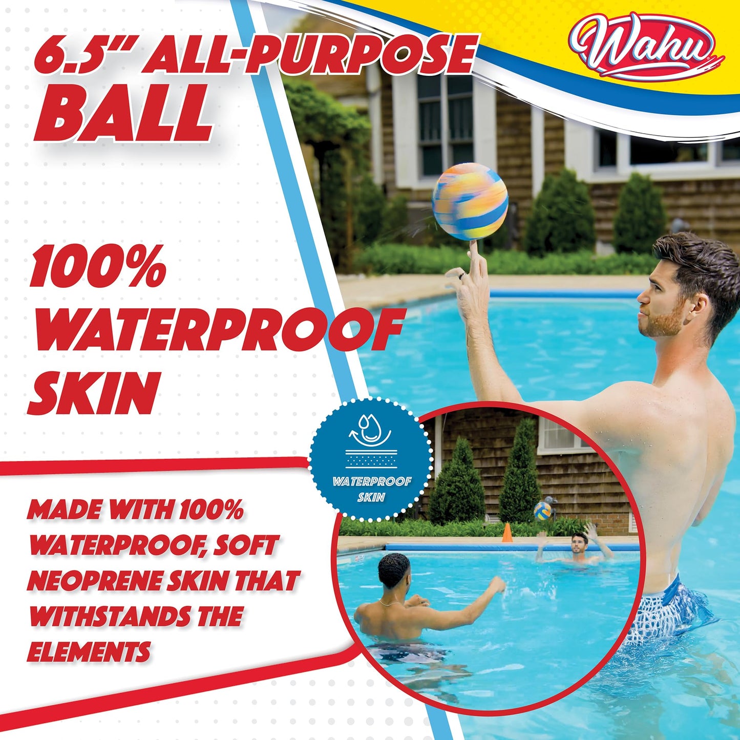 Wahu All-Purpose Ball Orange 6.5" Diameter - 100% Waterproof Neoprene Skin for Play at The Beach Or Pool - Use for Basketball, Volleyball, Water Polo, Soccer and More!