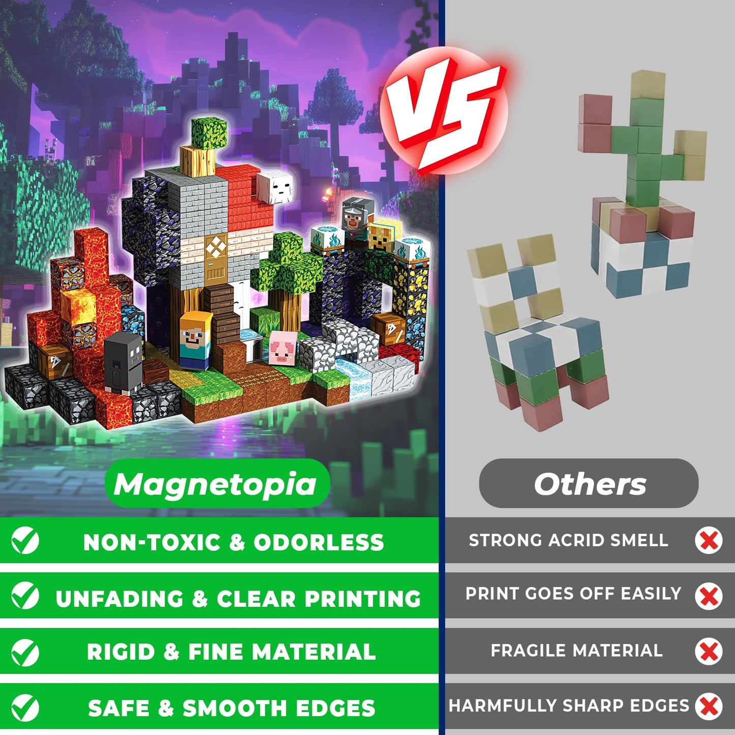 Magnetopia 200PCS Magnetic Building Blocks - Stacking Magnets for Kids, Sensory Toy for Toddlers STEM Learning, Birthday Gifts for 3-10 Years Old Boys Girls, Magnetic Blocks for Kids Ages 4 5 6 7 8