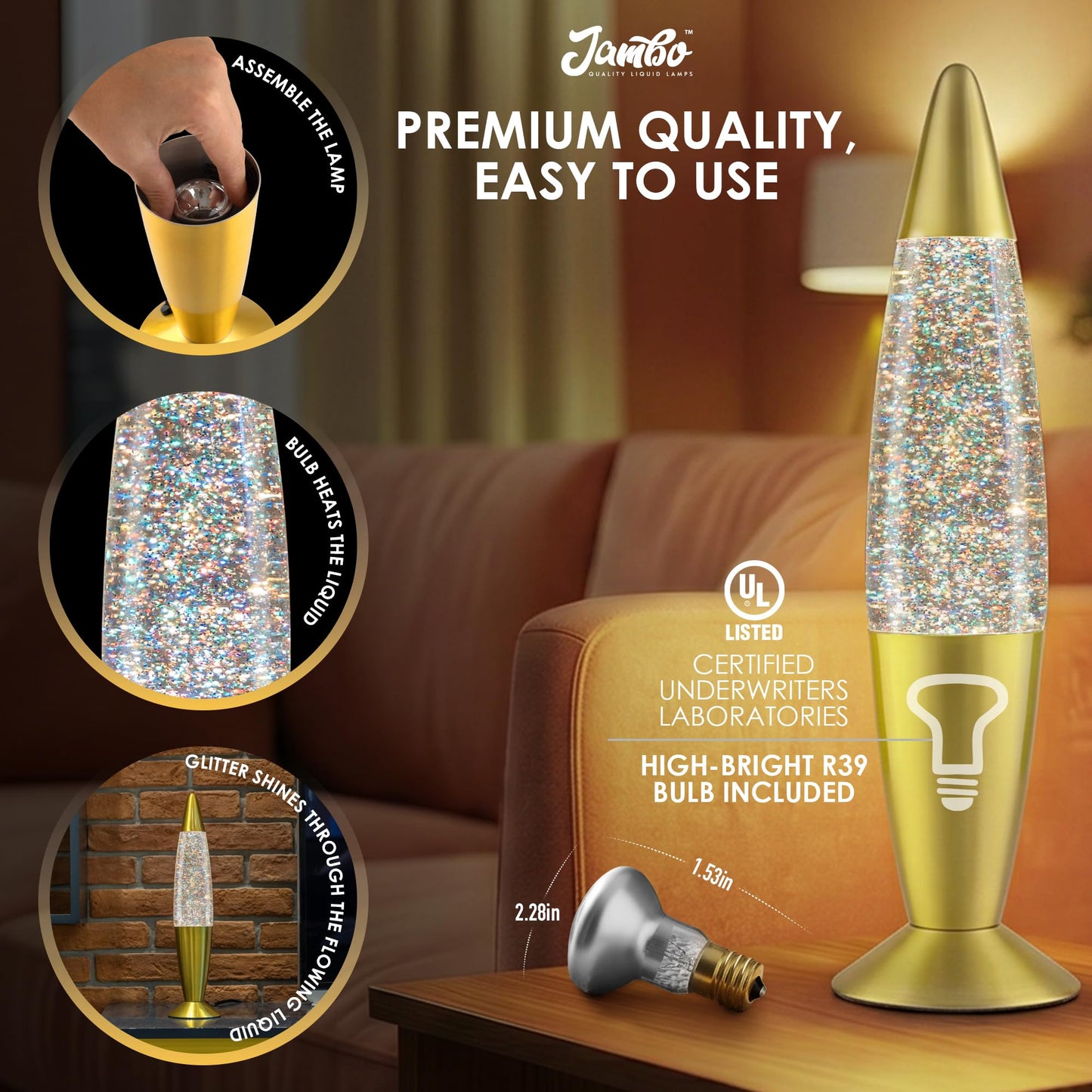 Jambo 16-Inch Rainbow Glitter Lamp I Beautiful Liquid Lamp I Entertaining for Adults and Kids I Perfect Holiday Gift