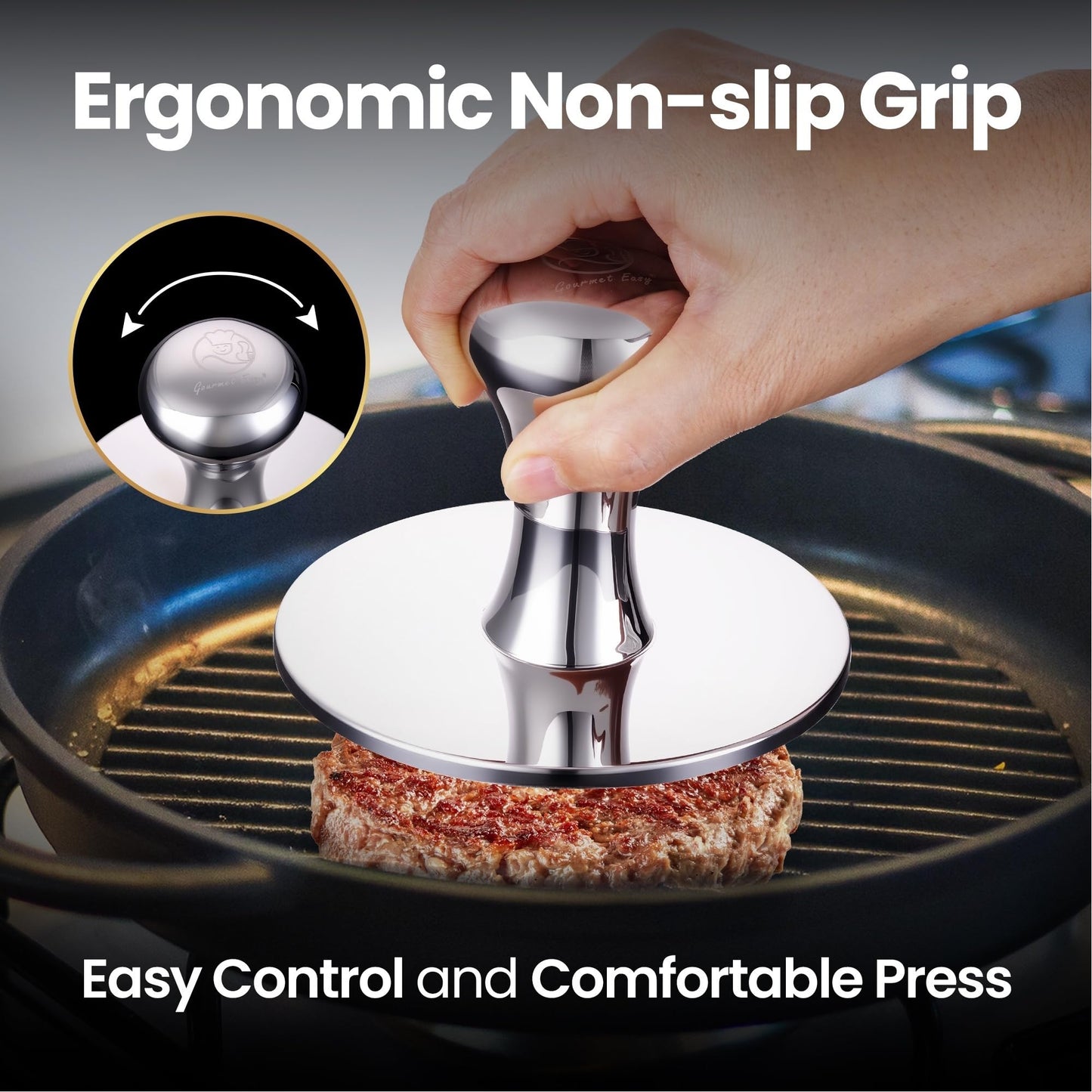 2-in-1 Hamburger Press Patty Maker & Smash Burger Press, Heavy Duty Premium Stainless Steel, Easy-Clean Design, Hamburger Press with Patty Liner, Mirror Polished Burger Mold, Dishwasher Safe