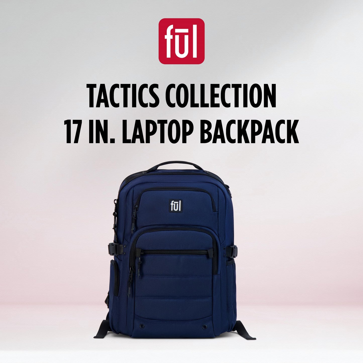 FUL Tactics Collection 17 Inch Laptop Backpack, Division Padded Computer Bag for Commute or Travel, Navy, One Size