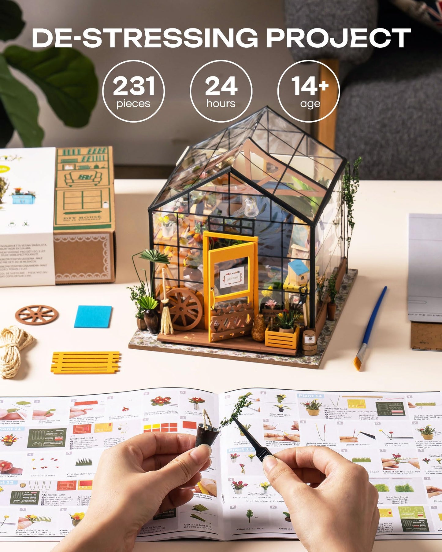 Rolife Dollhouse DIY Miniature Room Kit-Handmade Green House-Home Decoration-Miniature Model to Build-Christmas Birthday Gifts for Boys Girls Women Friends (Cathy's Flower House)