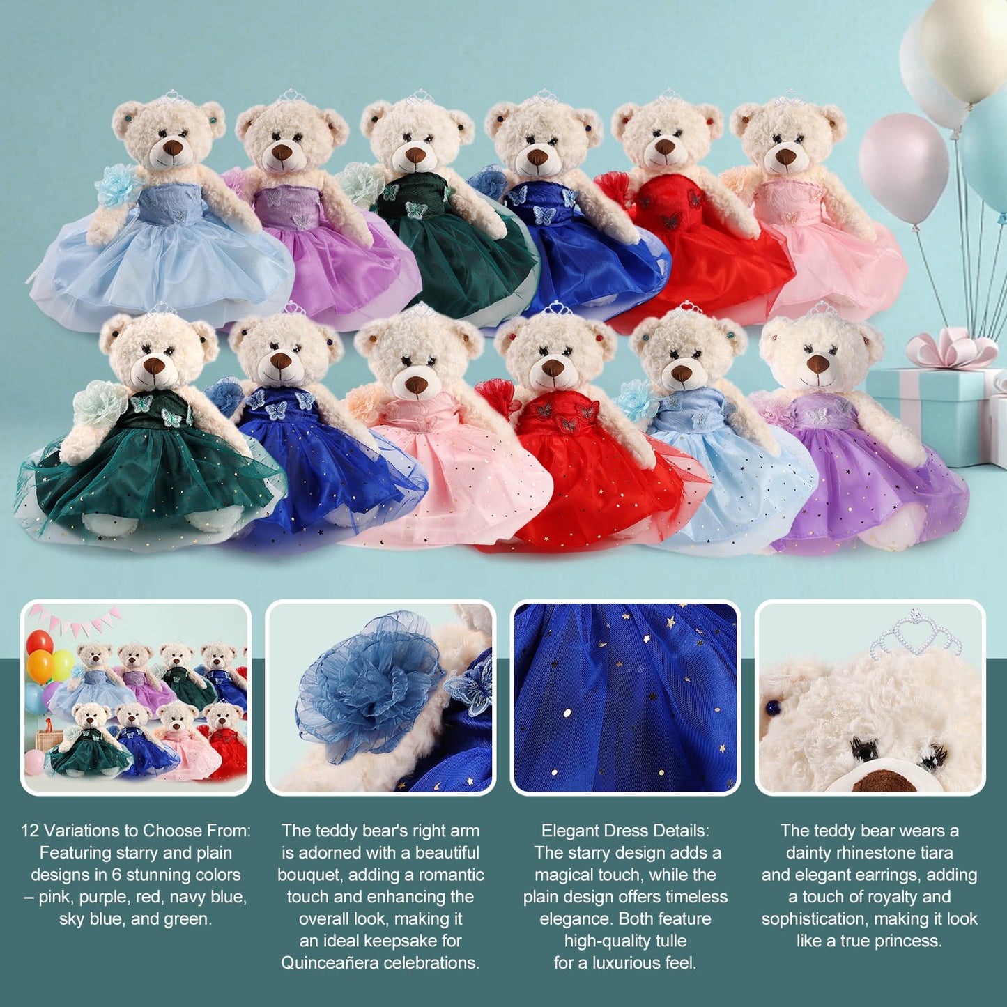 Cisina Quinceanera Doll Quince Teddy Bear with Dress,Quinceanera Decorations for Girls Gifts,OSO De Peluche para 15 Años Con Vestido,Centro De Mesa Muñecas para 15 Años Quinceañeras-Royal Blue