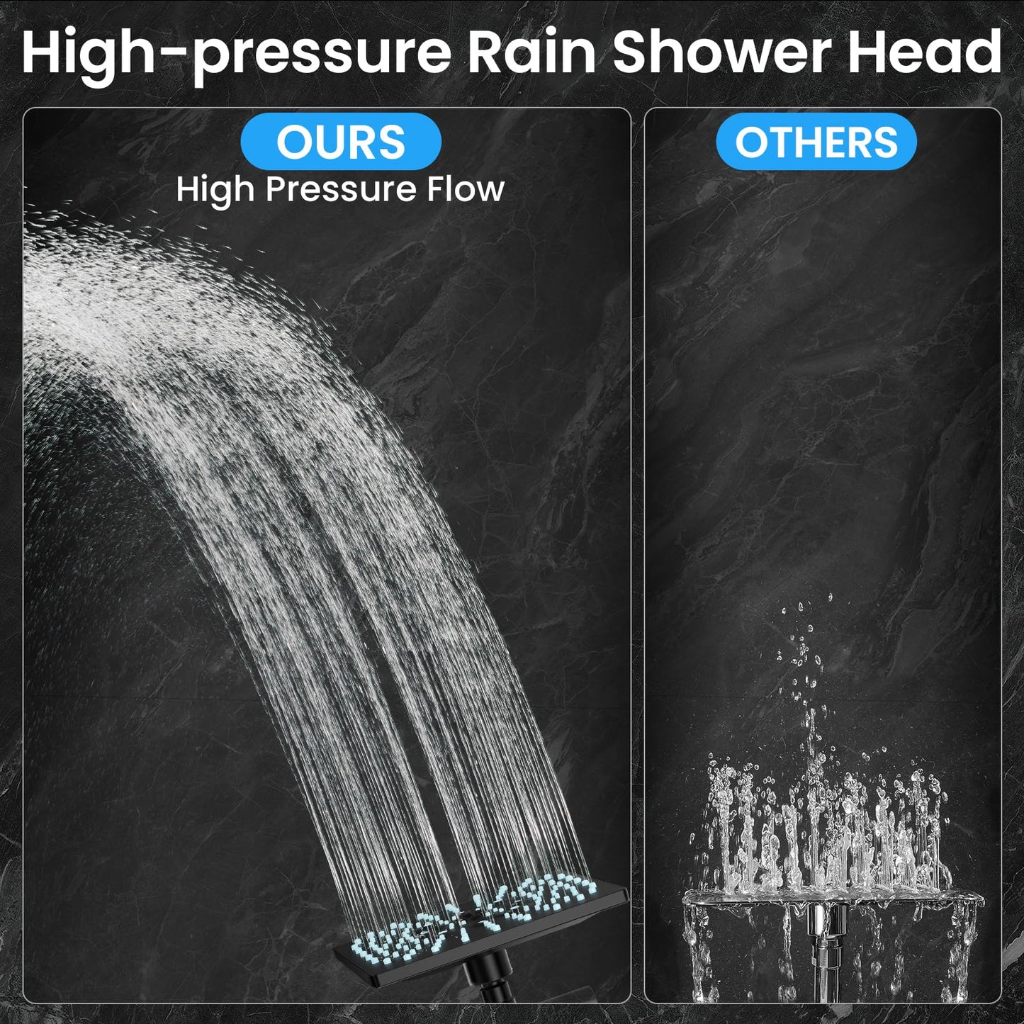 Veken High Pressure Rain Shower Head with Handheld, Multi-Functions Square Rainfall Shower Heads with 5-Mode Handheld Spray Combo, Detachable Hand Held Showerhead, Dual Matte Black Regaderas Para