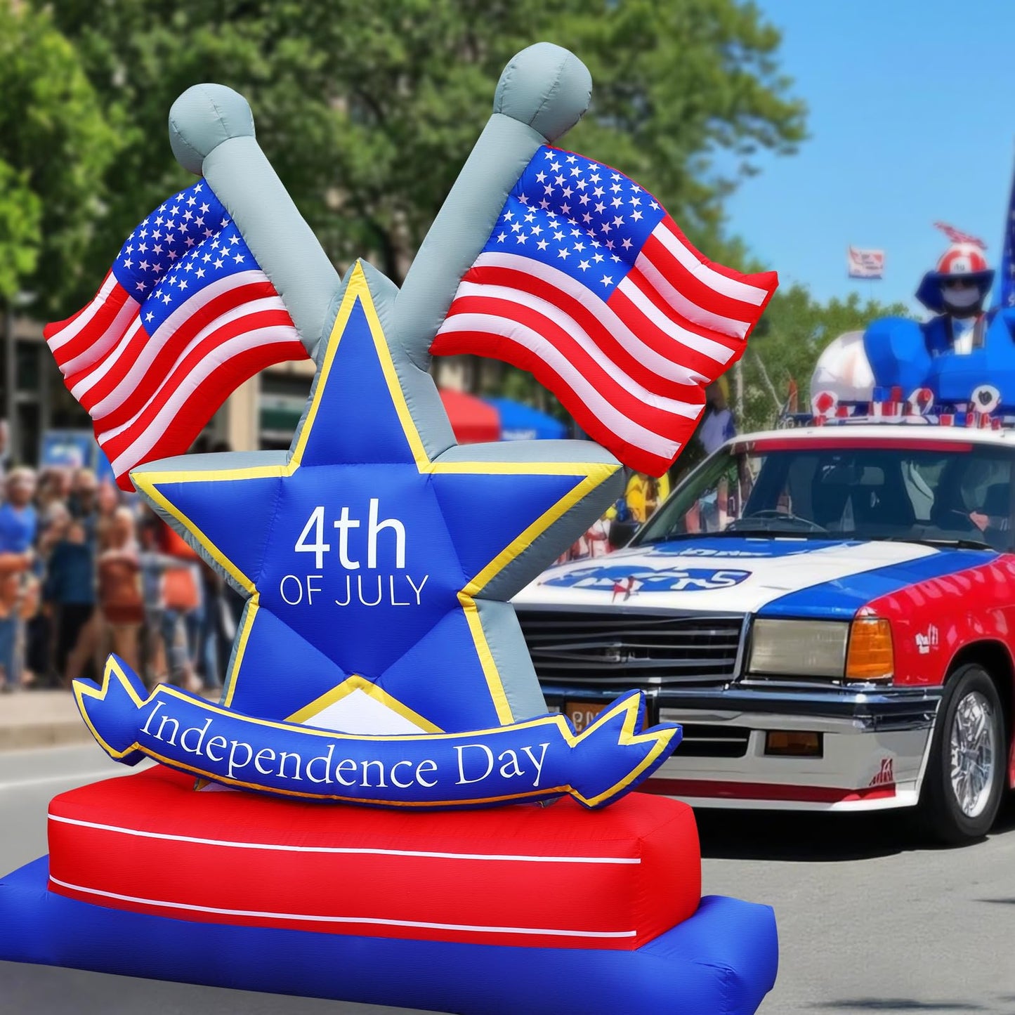4th of July Inflatables Outdoor Decorations 6FT USA Flag Patriotic Star Blow Up Yard Decorations with LED Lights for Memorial Independence Day Fourth of July Party Lawn Garden Outside Decor