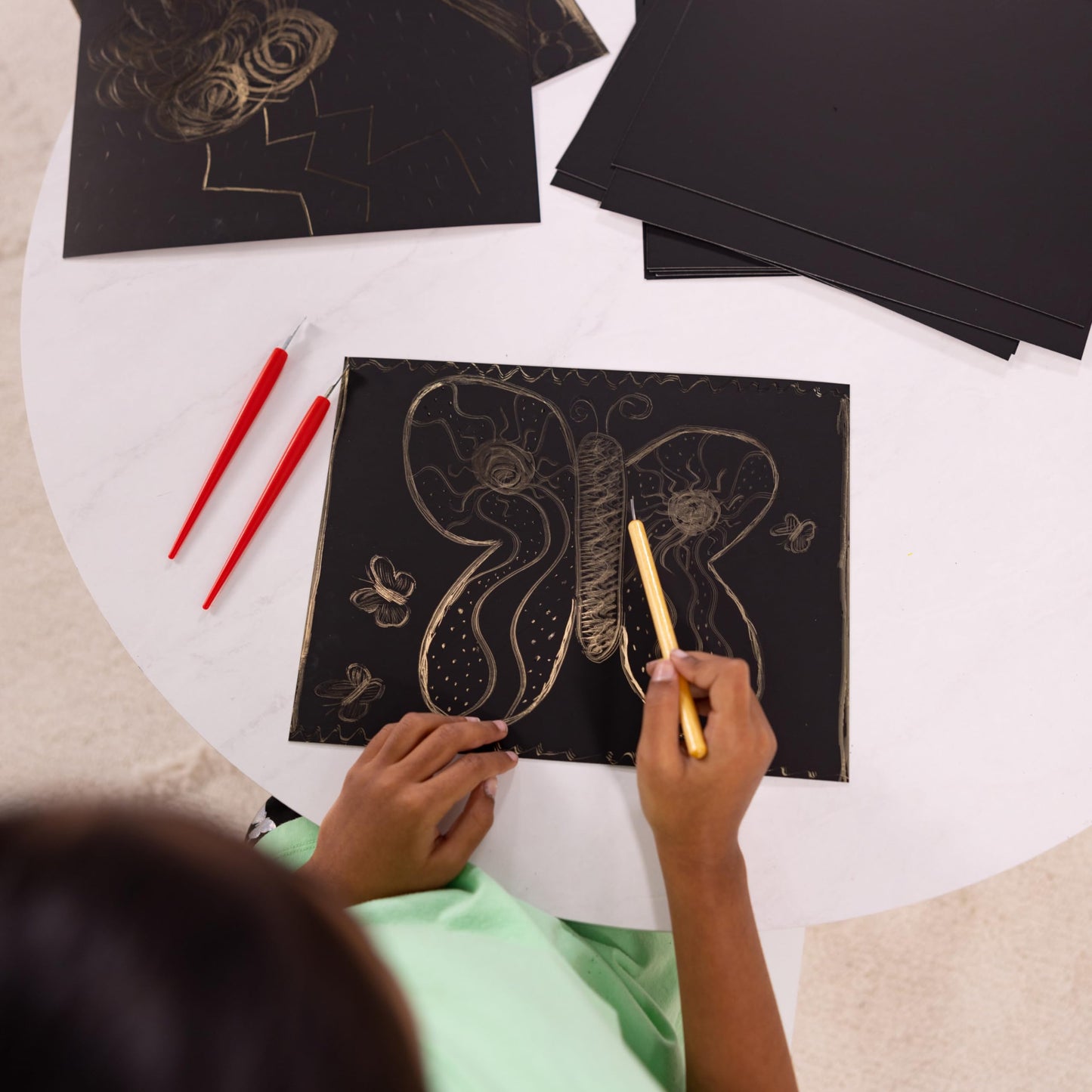 Melissa & Doug Scratch Art Scratchboard - 50-Pack, Shimmering Gold on Black Background Black Scratch Art Paper, Arts And Crafts For Kids Ages