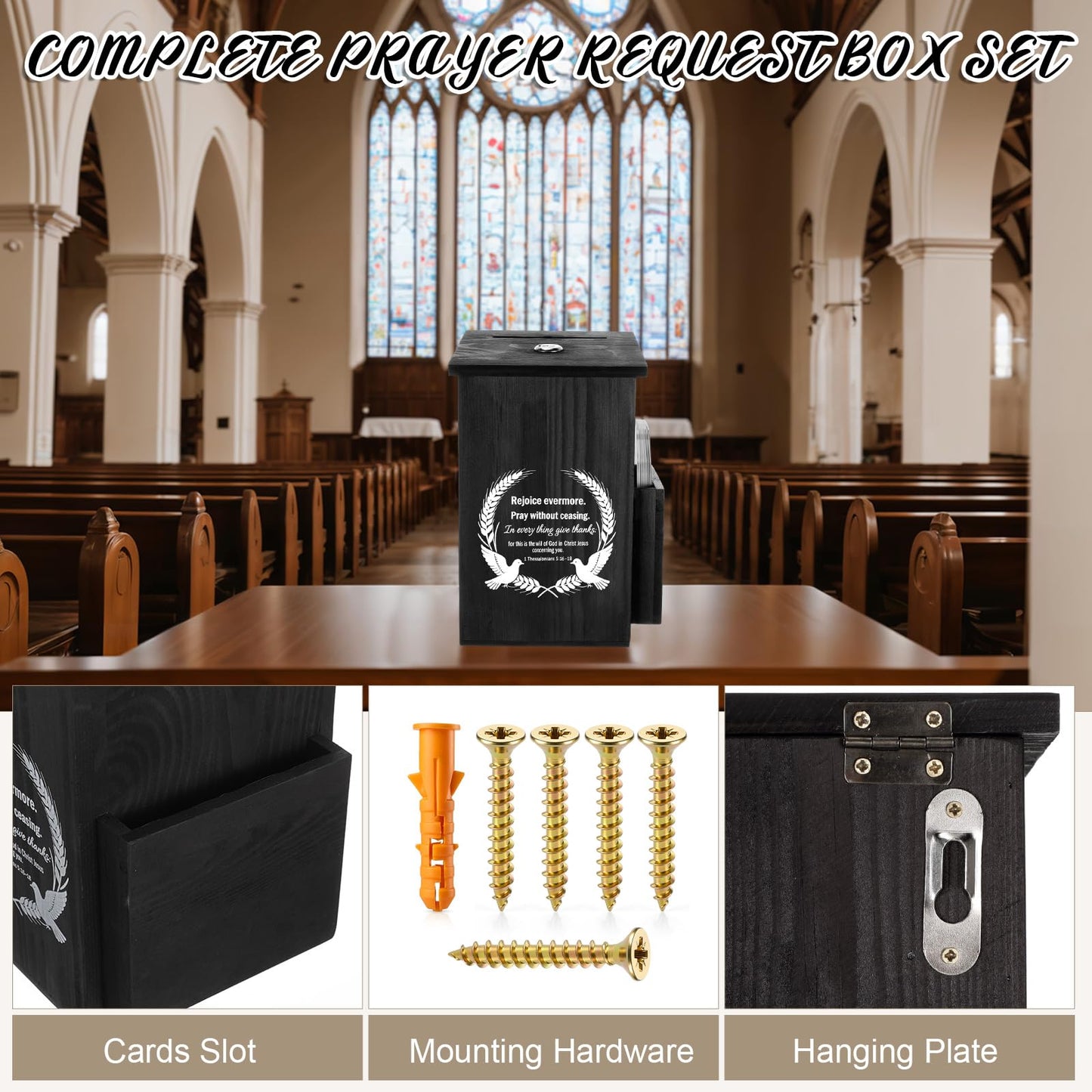 Roowest Prayer Request Box with Cards - Lockable Wooden Church Offering Box, Faith Giving & Let Go Prayer Case for Church, Home, Group Worship - 100 Cards Included