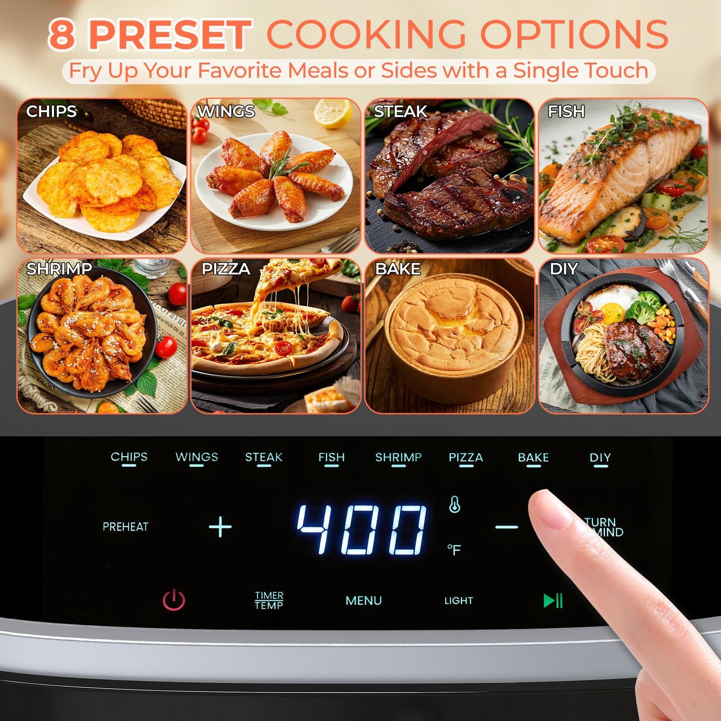 NEWBULIG Air Fryer，4QT Small AirFryer with Easy View Window and Interior Light, Digital Touchscreen with 8 Presets for Custom Cooking, Nonstick and Dishwasher Safe Basket, Grey