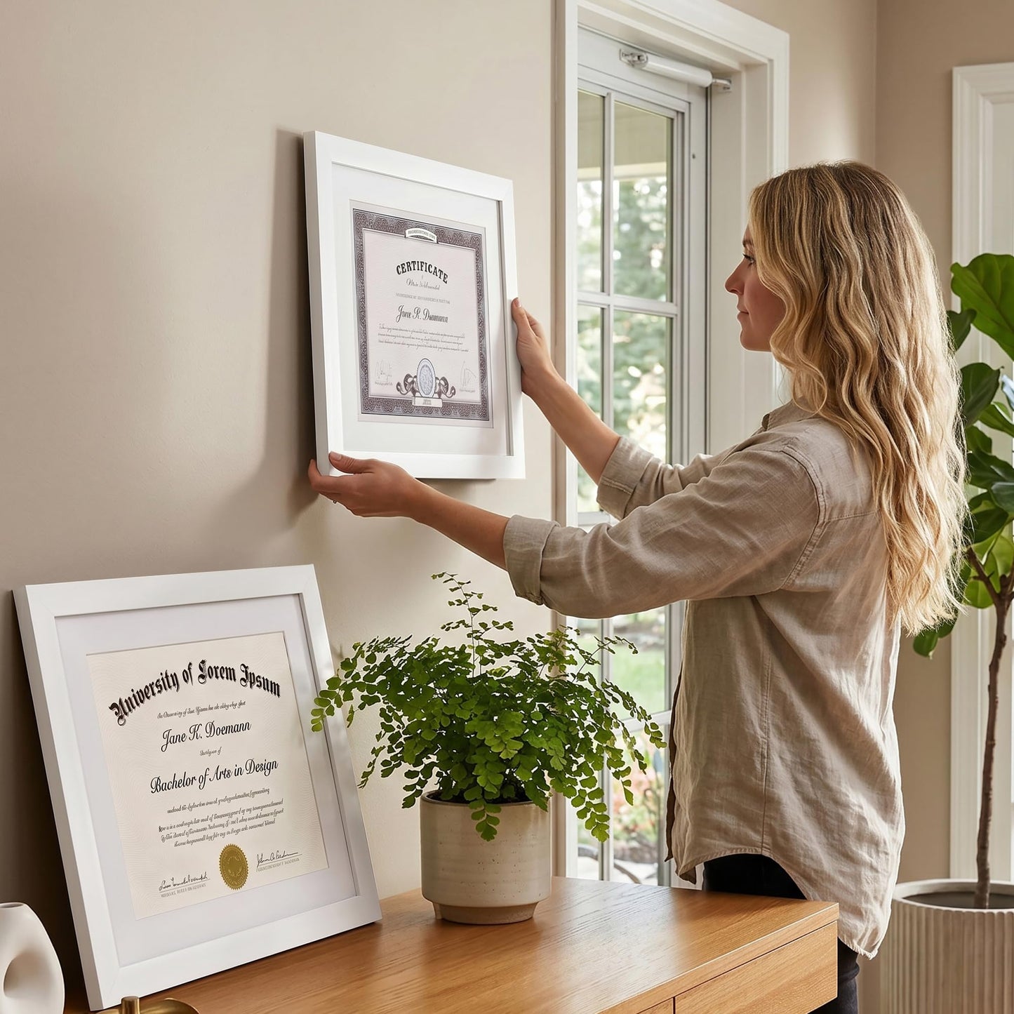 Americanflat 11x14 Diploma Frame with Shatter-Resistant Glass - Set of 2 - Use as 8.5x11 Frame with Mat or Display 11x14 Documents Without Mat - Certificate Frames with Engineered Wood - White