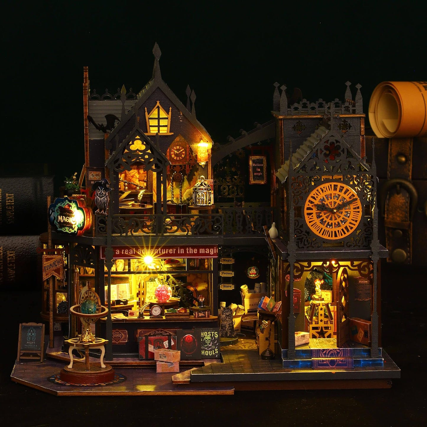 Fifijoy DIY Miniature Dollhouse Kit, Holo Magic City DIY Miniature House kit Wooden Dollhouse Kit, DIY Mini House kit for Adults to Build