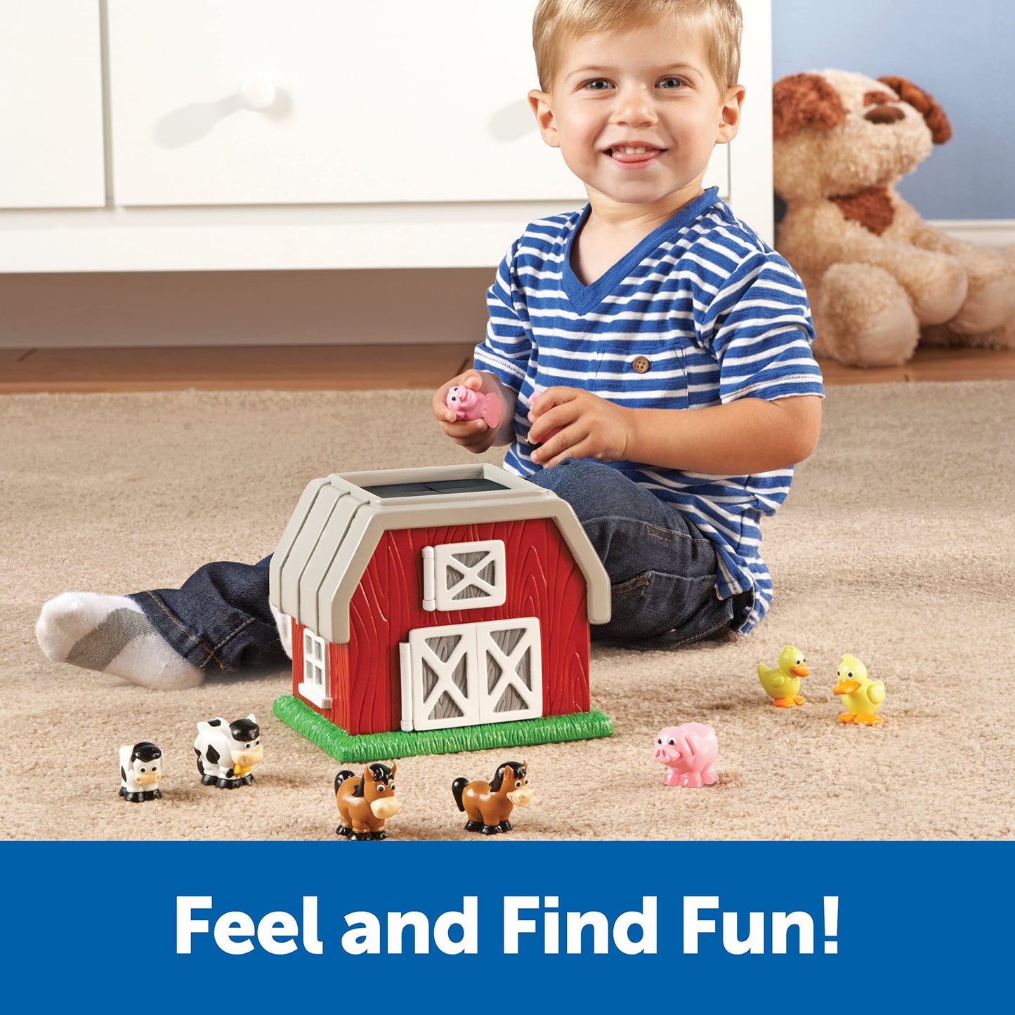 Learning Resources Hide-N-Go Moo, Sensory Awareness, Cognitive Function Farm Animal Toy, 9 Pieces, Ages 2+ (LER8922)
