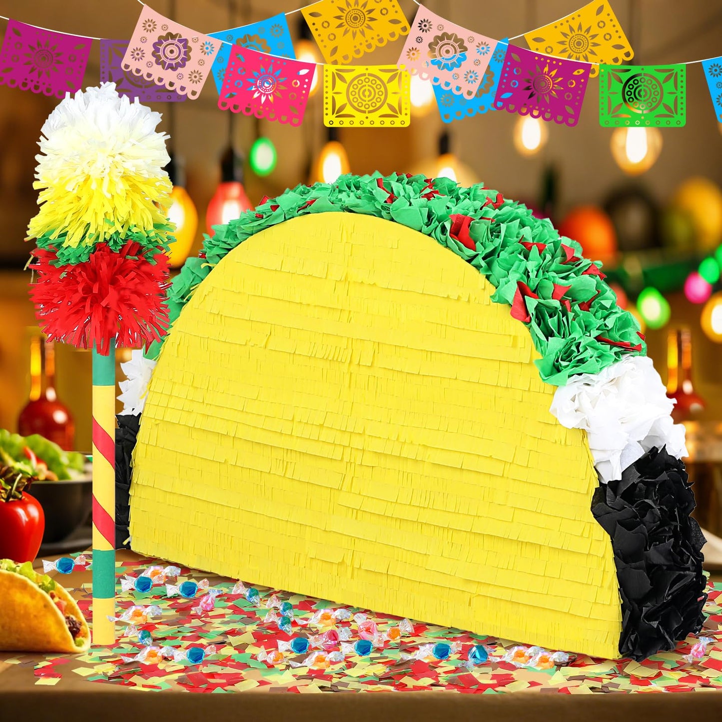 27" Large Taco Piñata for Birthday Party Decoration – Vibrant Cinco de Mayo, Taco Bout a Party, Mexican Theme Bash Taco Tuesday
