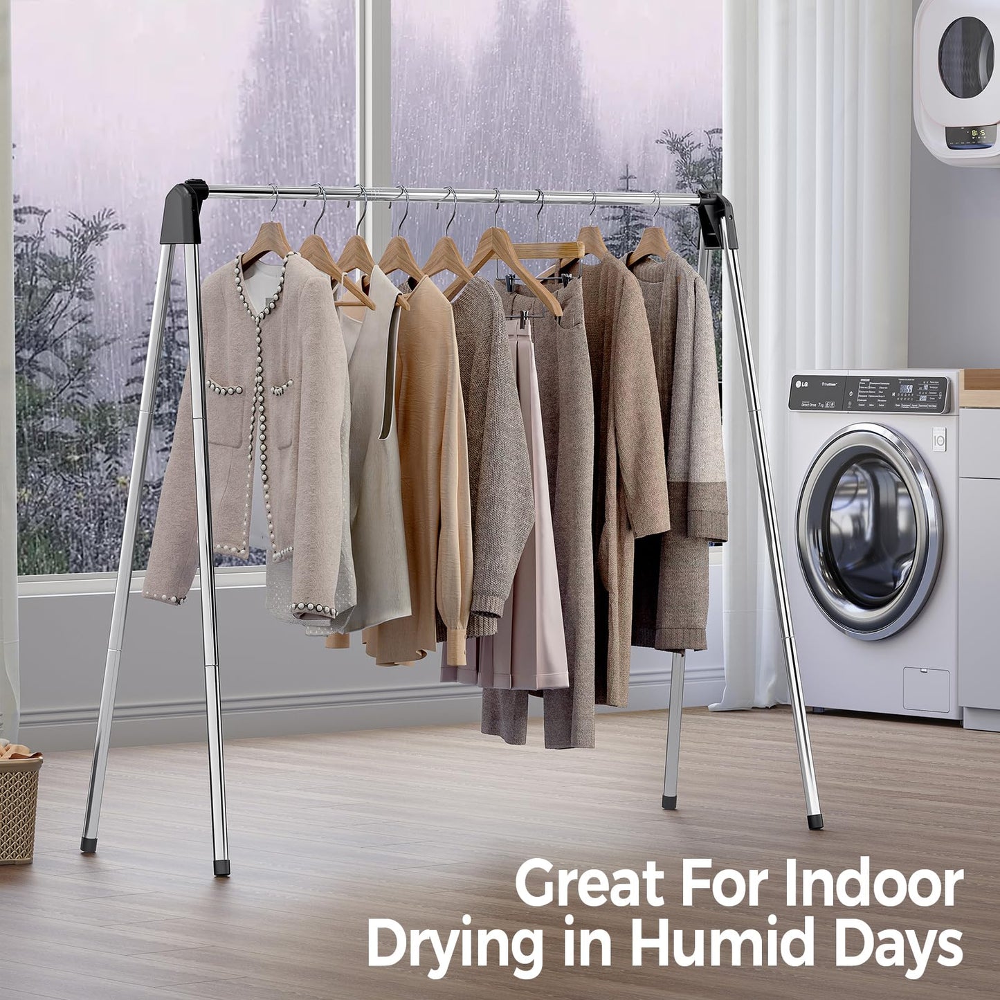 TOOLF Clothes Drying Rack Foldable, Laundry Drying Rack Stainless Steel, Portable Clothes Rack, Clothing Garment Rack, Drying Rack for Clothing, Indoor Outdoor, Free-Standing, Large Capacity