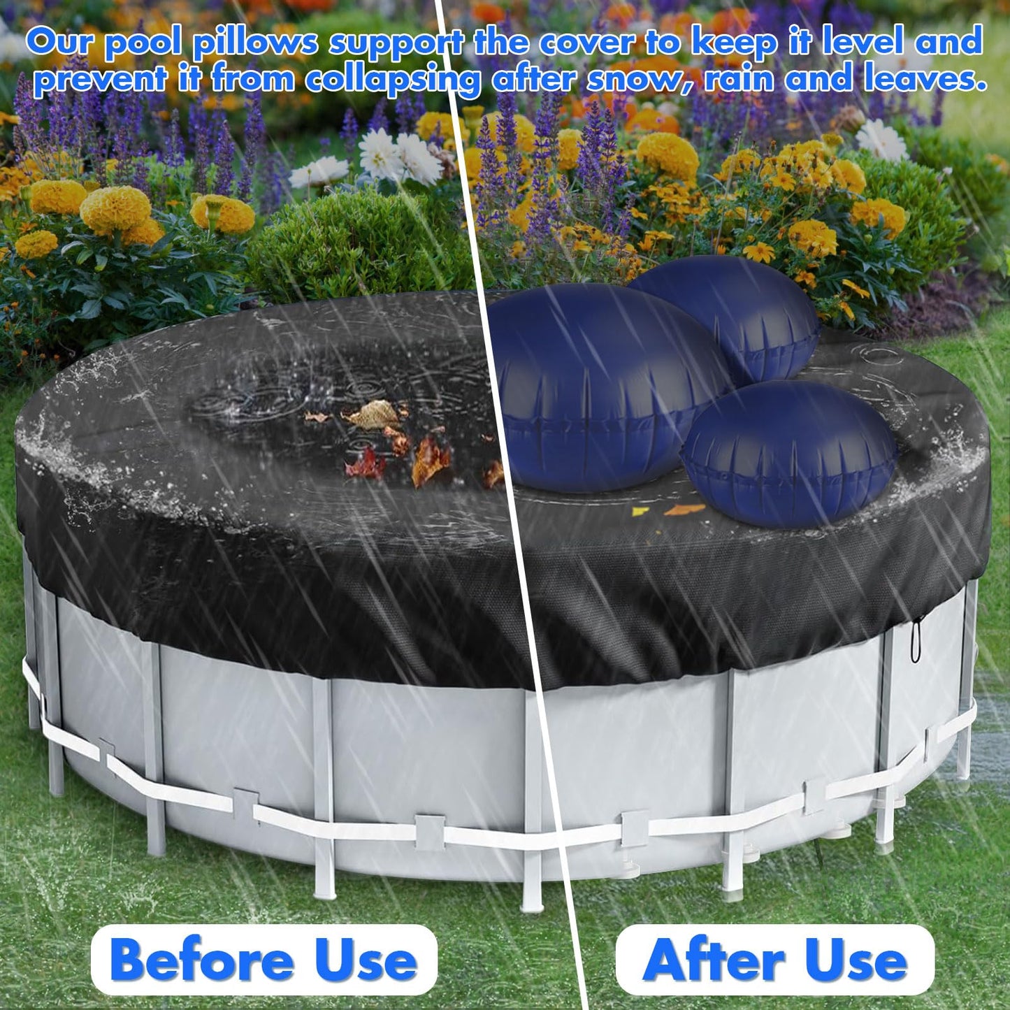 4+1 Combined Pool Pillow,Inflatable PoolPillows for Above Ground Pools with 5Pcs 10m Ropes,Pool Air Pillow for Support Swimming Pool Covers(Dark Blue, 5ft Dia + 4Pcs 3ft Dia)