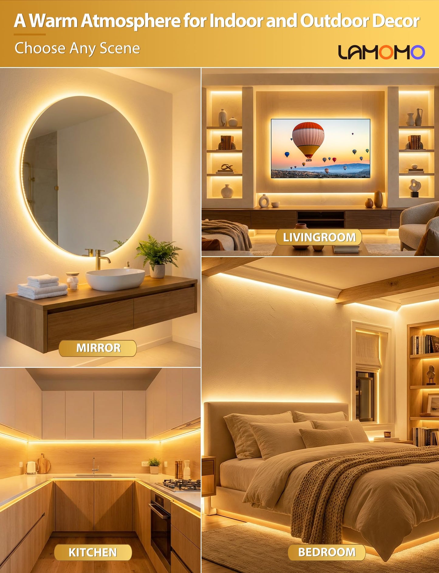 Lamomo LED Neon Lights, 32.8Ft Warm White Dimmable Led Rope Flex, 24V Waterproof LED Strip Lights, Silicone 3000K Neon Strip Lighting for Bedroom Indoor Home Decor