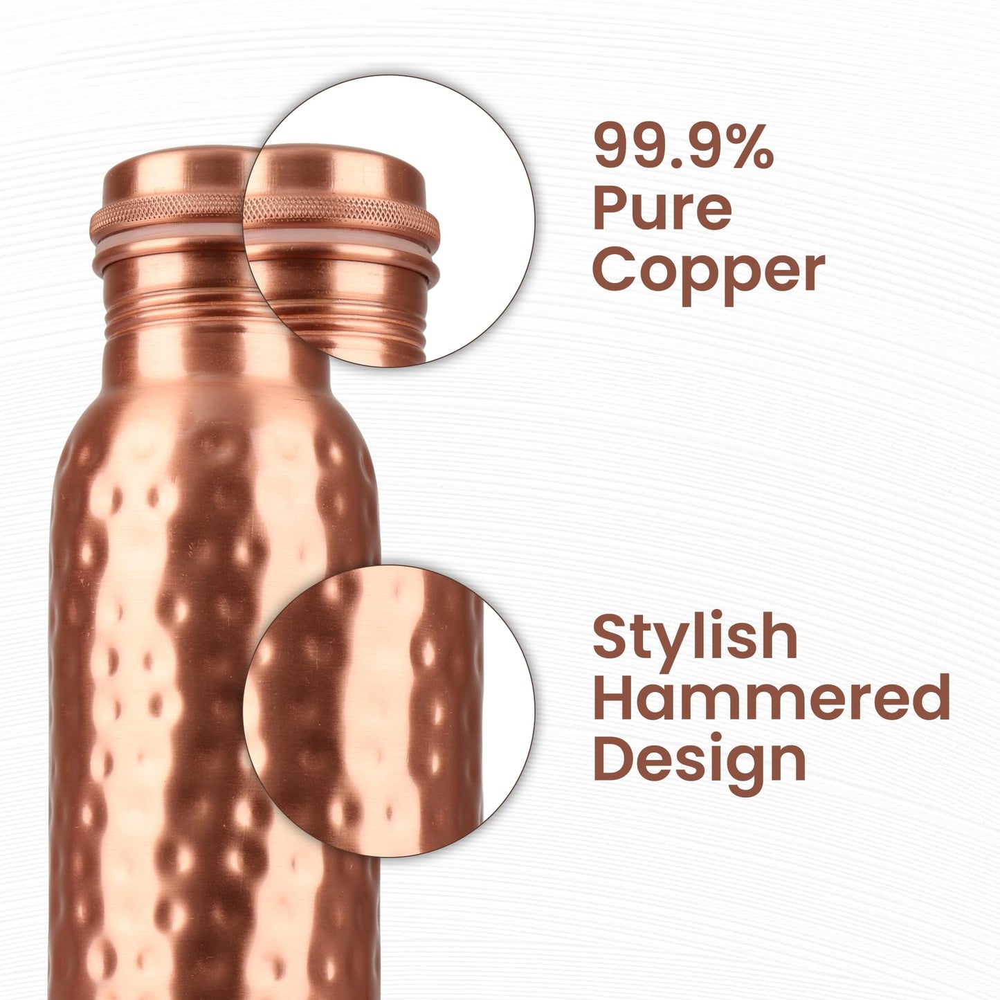 ANTIQUANA 34 Oz Pure Copper Water Bottle Set – Leak-Proof Hammered Design with Tumbler, Carrying Bag & Smooth Finish Decorative – Copper Home Decore