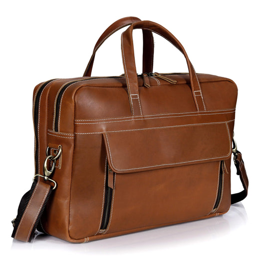 18 Inch Full Grain italian Leather Briefcase for Men, Top Choice Gifts, Handcrafted Laptop Bag (TAN) (18 inch)
