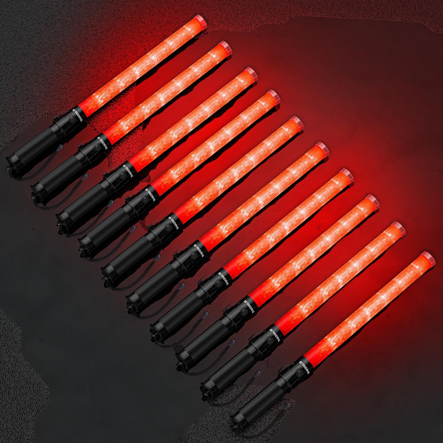 E-riding 10 Pack 21 Inch Safety Air Traffic Control Wand, Signal Traffic Safety Baton Led Light with 3 Flashing Modes for Parking Guides, Using 2 C-Size Batteries (Not Included)